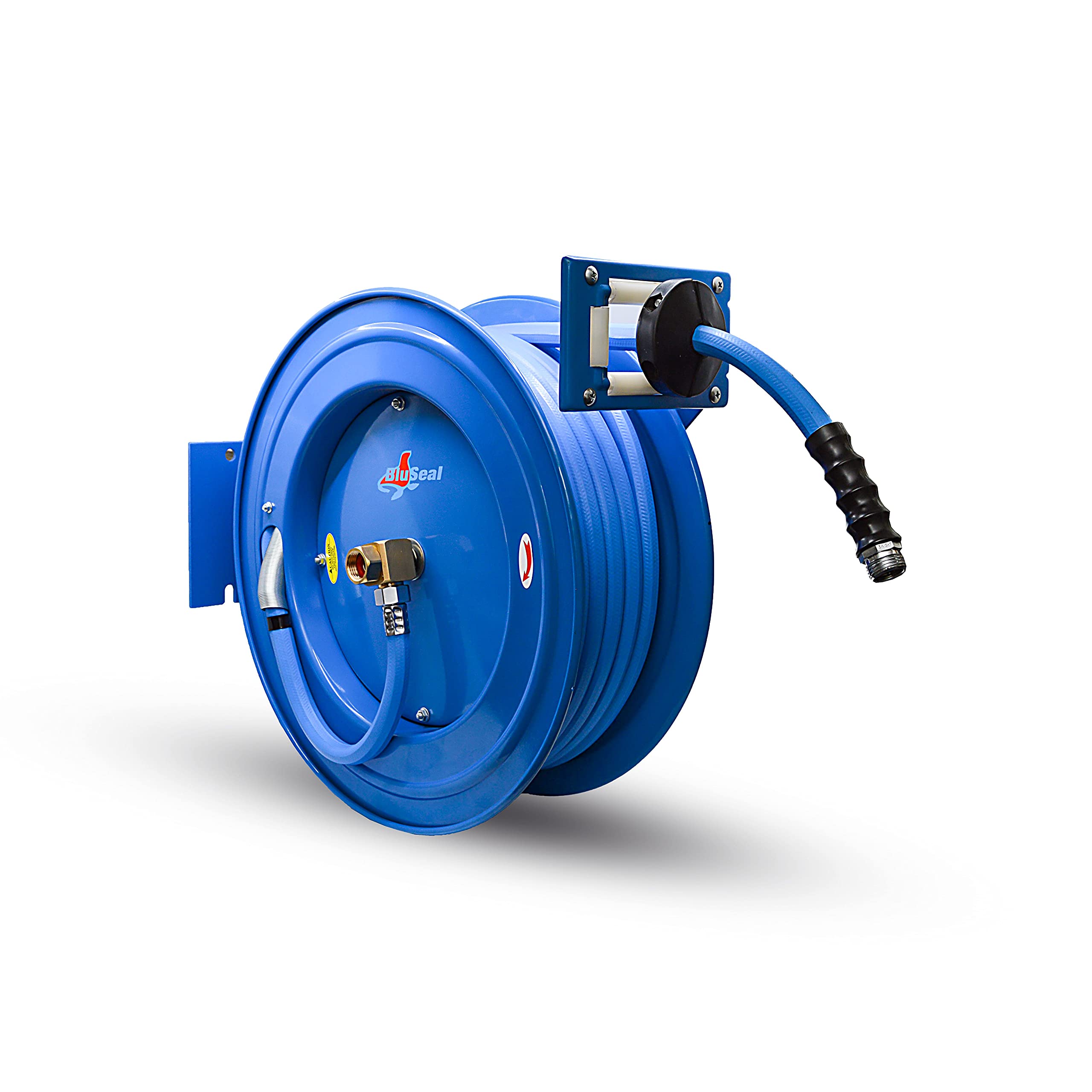 BLUSEAL BSWR5850 50-Foot Retractable Garden Hose Reel with BLUBIRD HRS3812 Universal Swivel Mount - Heavy Duty Water Hose Storage for Lawn, Yard & Outdoor Cleaning (Patio, Car Washing, Gardening)