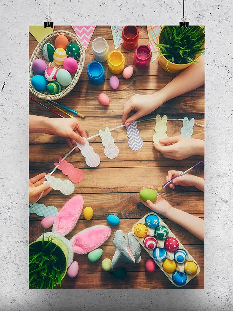 Happy Family Painting Eggs Poster - Easter Egg Decorating Kit for Kids & Adults - Fun DIY Art Activity for Family Bonding & Holiday Decor