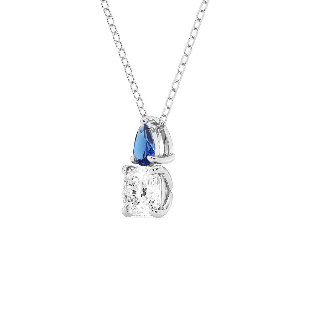 Toi Et Moi Sapphire & Cushion Cut Lab-Grown Diamond Pendant Necklace – Elegant Jewelry for Women, Perfect for Weddings, Anniversaries & Special Occasions