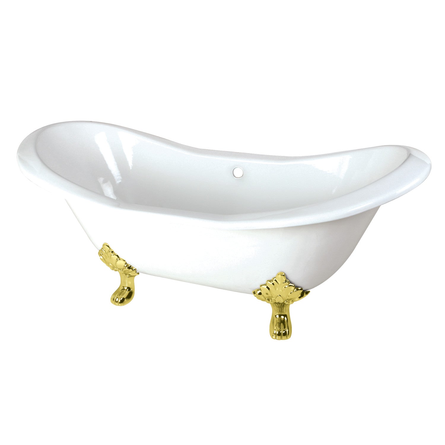 Aqua Eden 72 Inch White Cast Iron Oval Double Slipper Clawfoot Bathtub - No Faucet Drillings, Polished Brass Finish | Vintage Bathroom Decor, Luxury Spa Soaking Tub for Master Bathroom Renovation