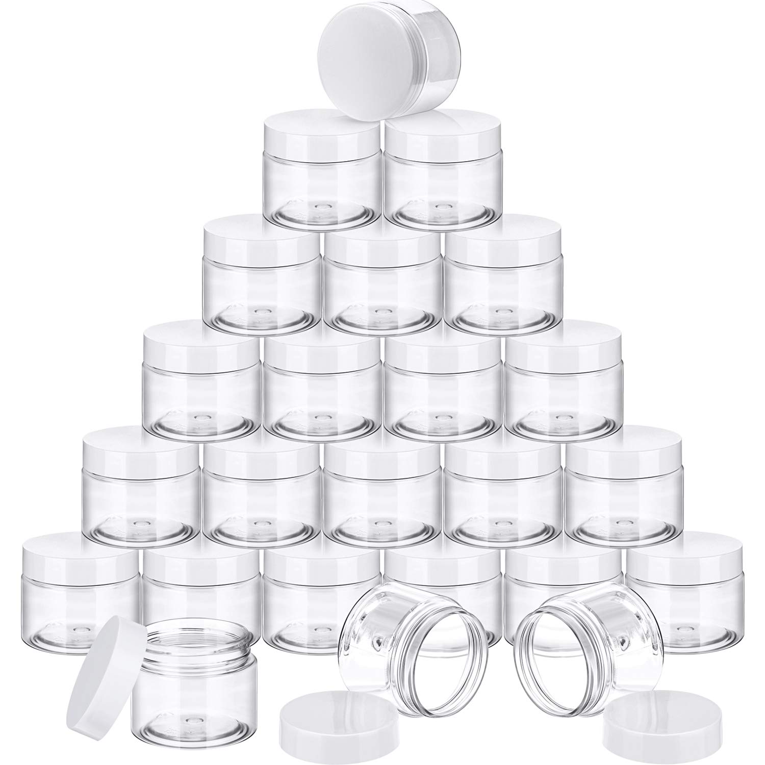 SATINIOR 24-Piece Clear Plastic Jars with Lids - 4 oz Round Cosmetic Containers for Cream, Lotion, Butter & Food Storage - Wide Mouth Airtight Jars with Transparent Lids - Perfect for DIY Beauty Products, Crafts & Kitchen Organization
