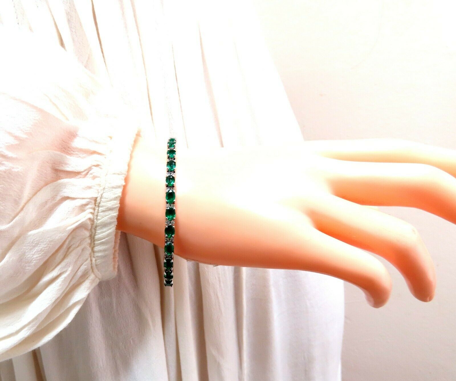 7ct Natural Emerald & Diamond Bangle Bracelet in 14K White Gold - Elegant Jewelry for Weddings, Anniversaries & Special Occasions
