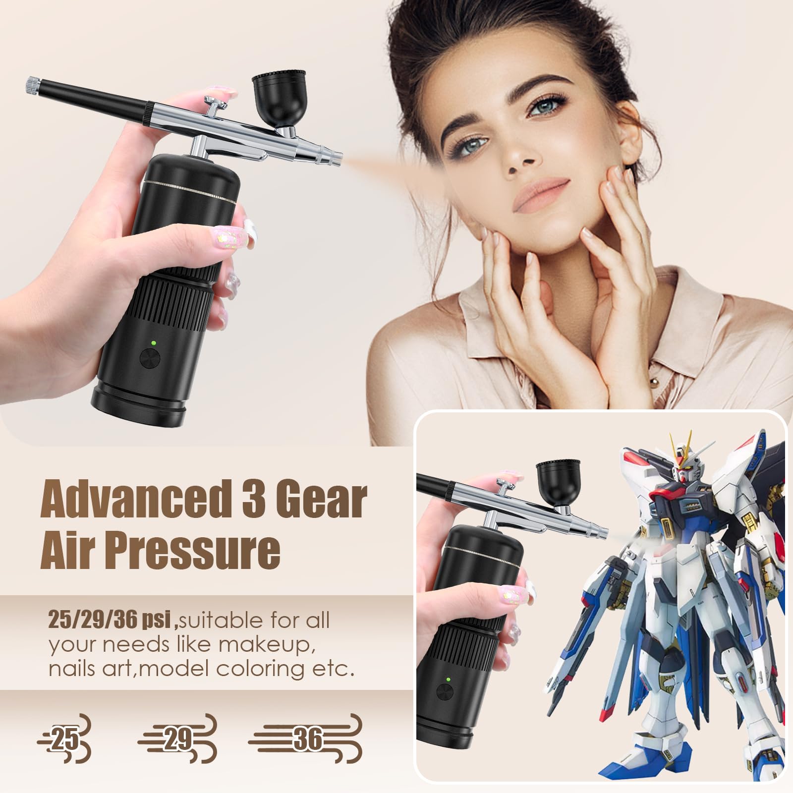Rexley Rechargeable Wireless Airbrush Kit - Portable Handheld Air Compressor for Nail Art, Barber Styling, Makeup, Model Painting & Cake Decorating | Perfect for Home Salon, Professional Beauty Services & DIY Craft Projects