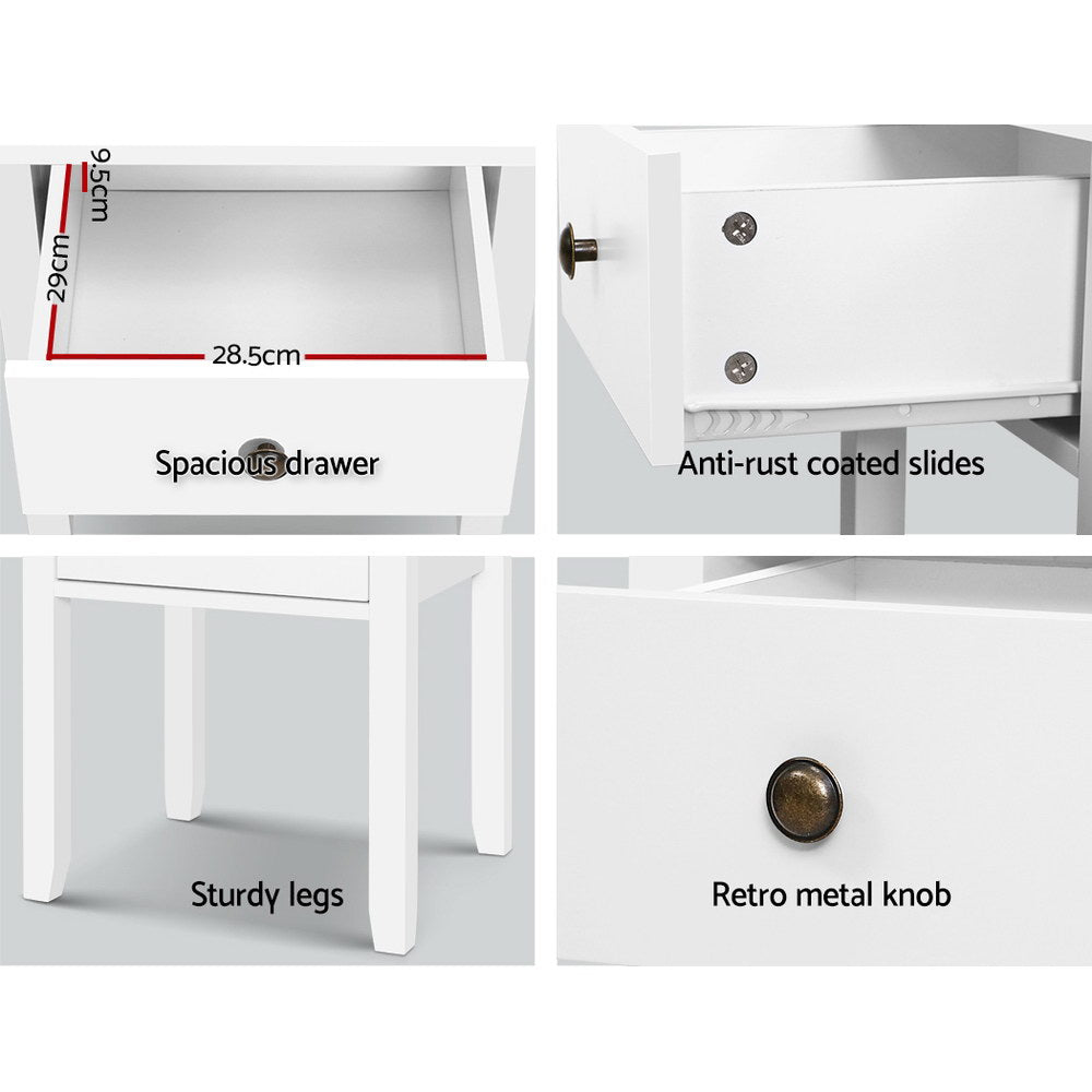 Classic White Bedside Table with Drawer - Nightstand for Bedroom, Living Room & Office - Perfect for Storage & Organization