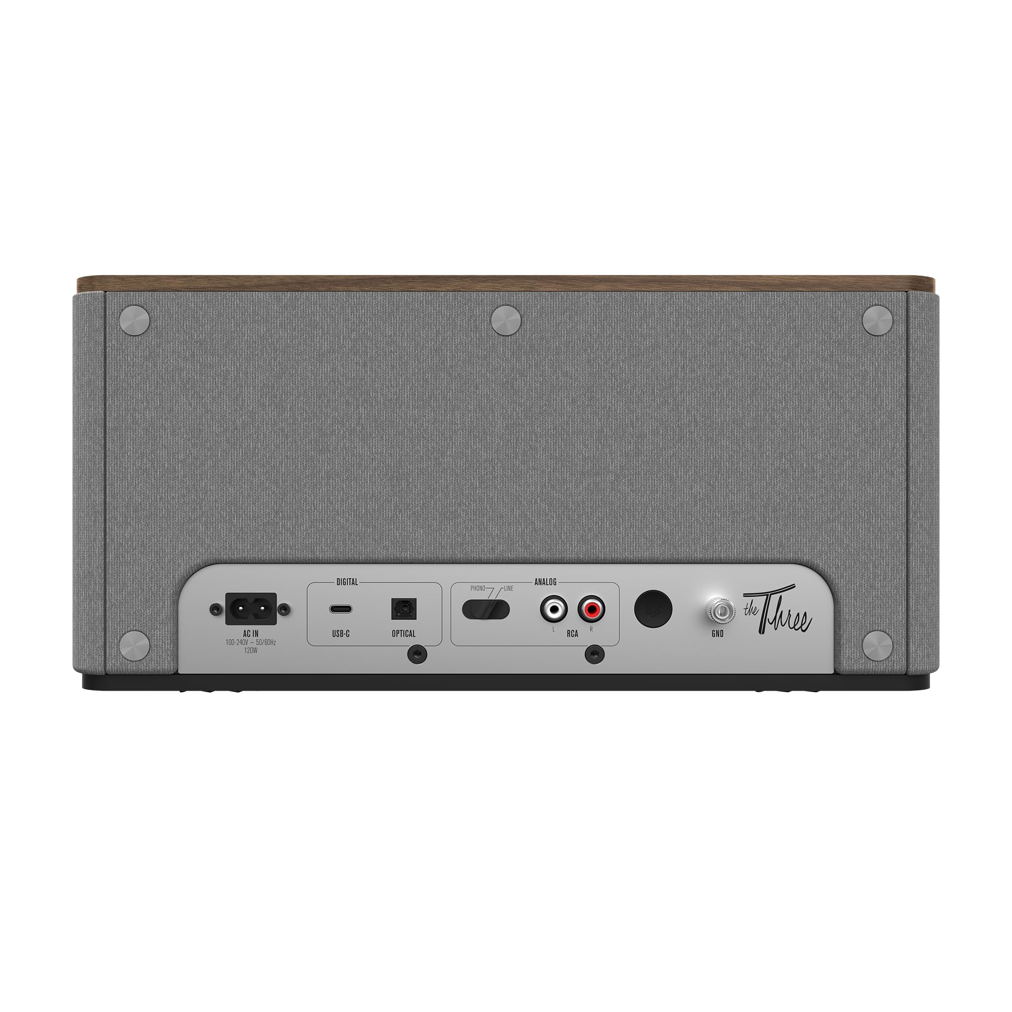 Klipsch The Three Plus Premium Wireless Bluetooth Speaker - High-Fidelity Sound, Walnut Finish for Home, Office, and Outdoor Entertainment