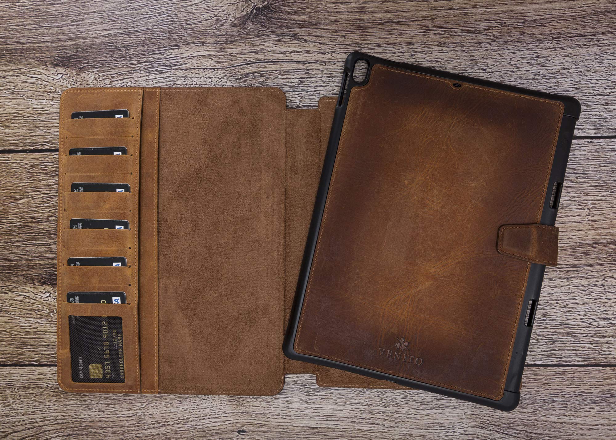 Venito Parma Handmade Leather Folio Stand Case for iPad Mini 5th Generation (2019) - Magic Tablet Wallet with Card Slots - Antique Brown - Perfect for Work, Travel & Daily Use