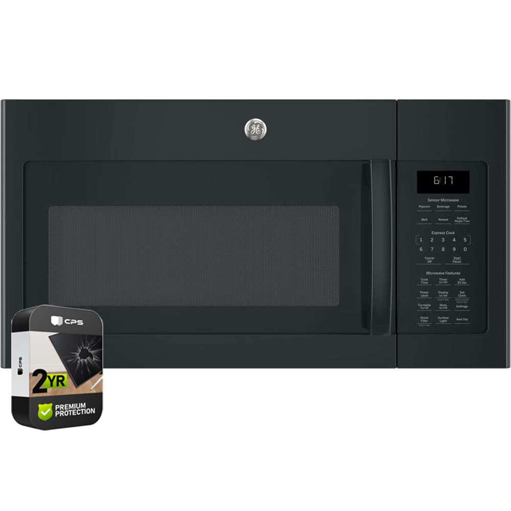 GE JVM6175DKBB 1.7 Cu. Ft. Over-the-Range Microwave Oven in Black - 2 Year CPS Protection Plan Included | Perfect for Kitchen Remodeling & Small Space Cooking