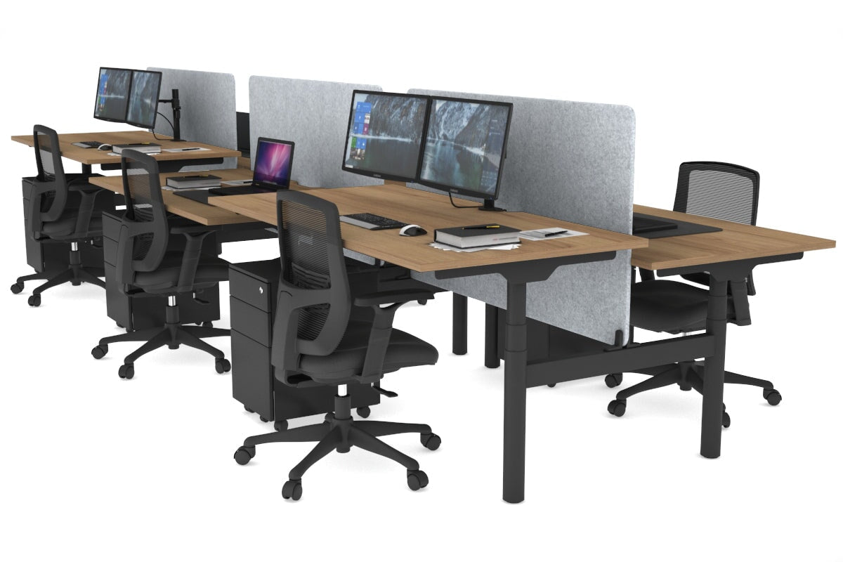 Flexi Premium Height Adjustable 6-Person H Bench Workstation - Black Frame [1800L x 800W with Cable Management] - Ideal for Office, Coworking Spaces & Home Offices