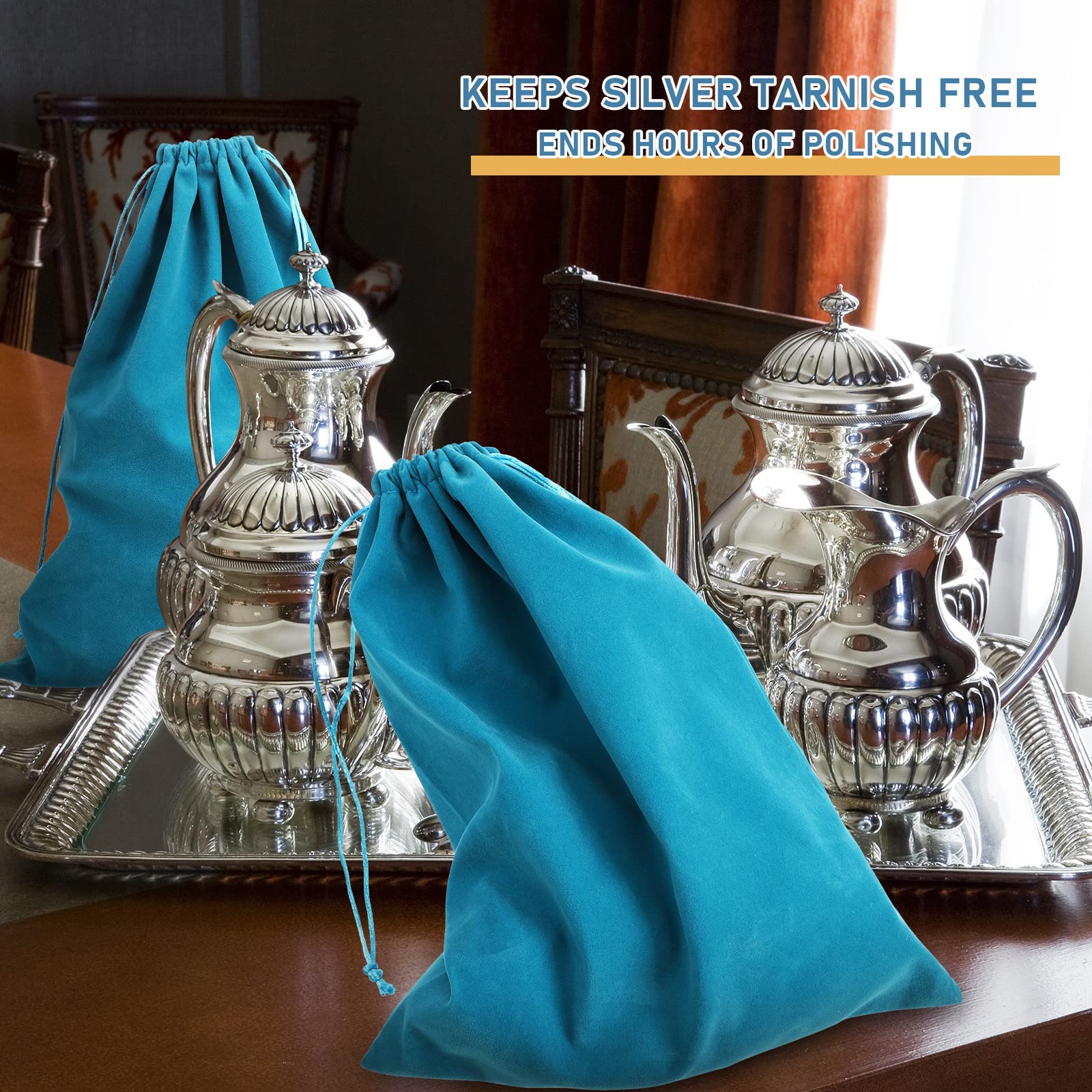 10 Pack Anti-Tarnish Silver Storage Bags - 9x11.8 Inch Jewelry & Silverware Protection Pouches for Silver, Flatware, Silverplate | Tarnish-Free Fabric Cloth Bags (Blue) | Perfect for Jewelry Organizers, Travel Storage & Silverware Protection