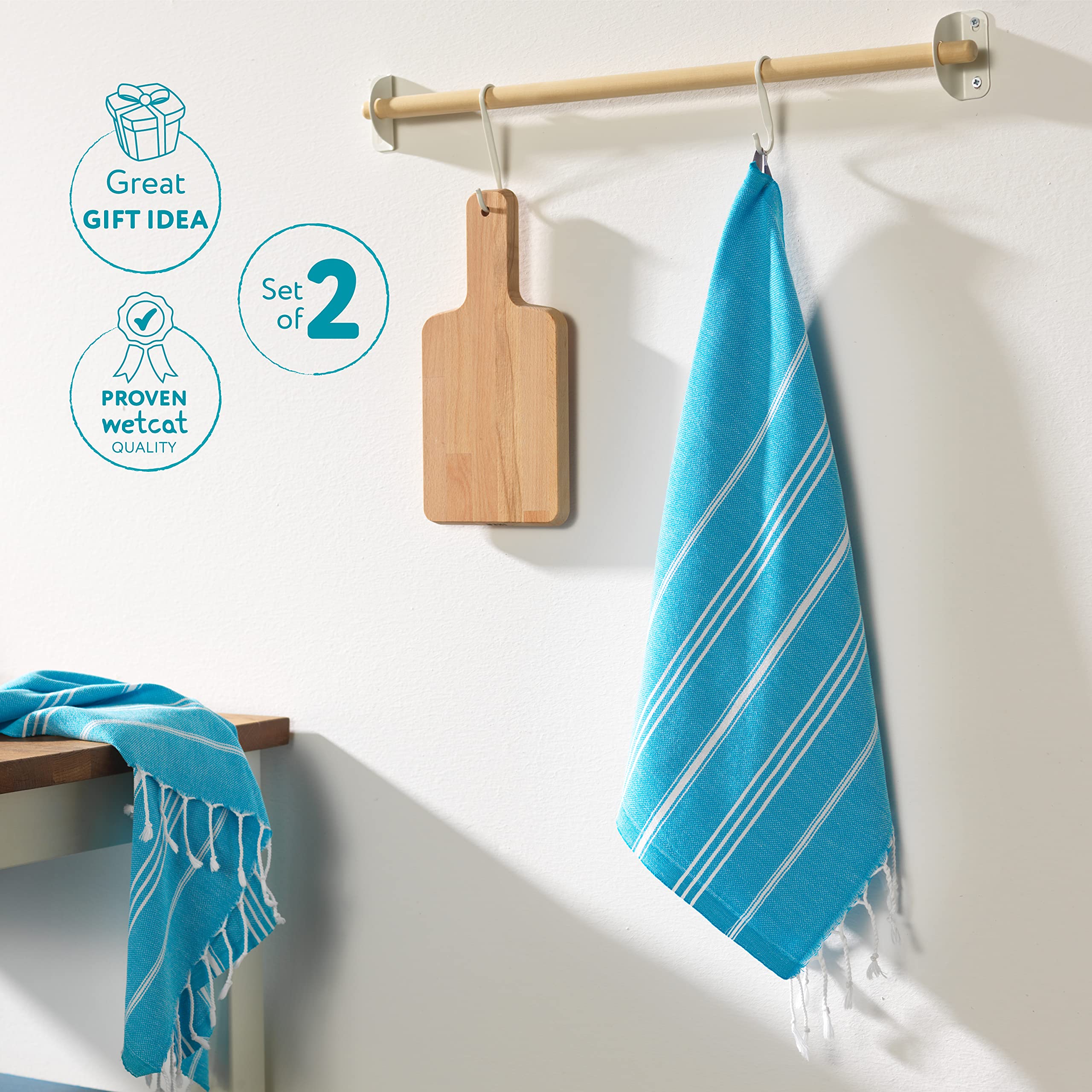 Premium WETCAT Turkish Hand Towels Set of 2 - 100% Turkish Cotton, Pre-Washed & Quick Drying (20