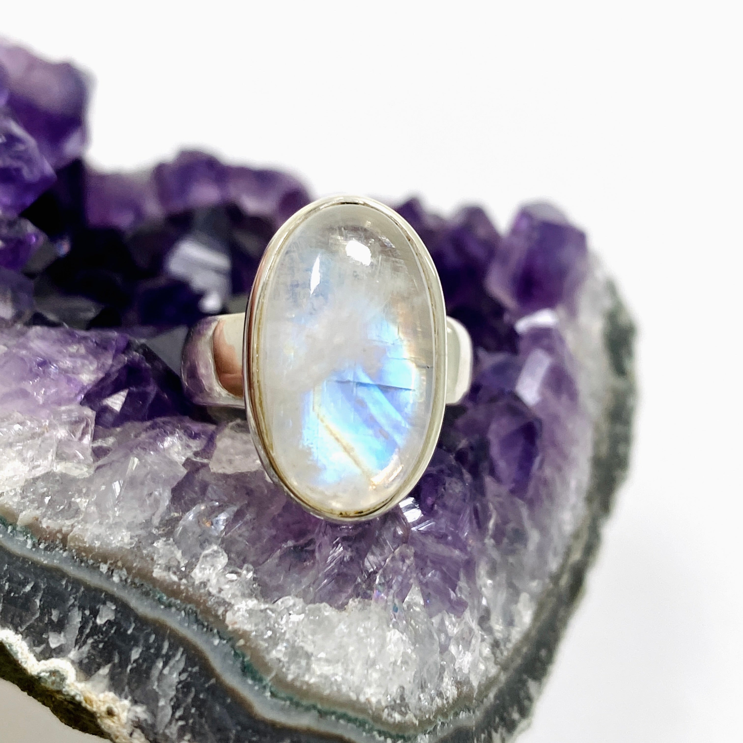 Moonstone Oval Cabochon Ring Size 4.5 PRGJ643 - Elegant Sterling Silver Jewelry for Women, Perfect for Weddings, Parties & Everyday Wear