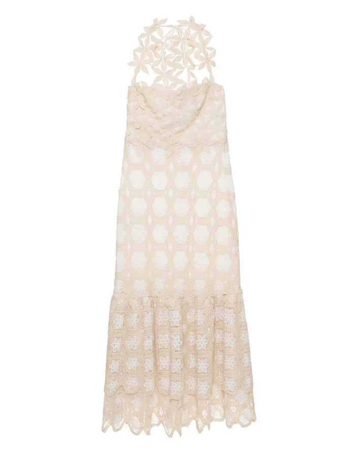 Crochet Midi Dress for Women - Natural Off White Boho Summer Beach Dress | Perfect for Vacation, Date Night & Outdoor Weddings