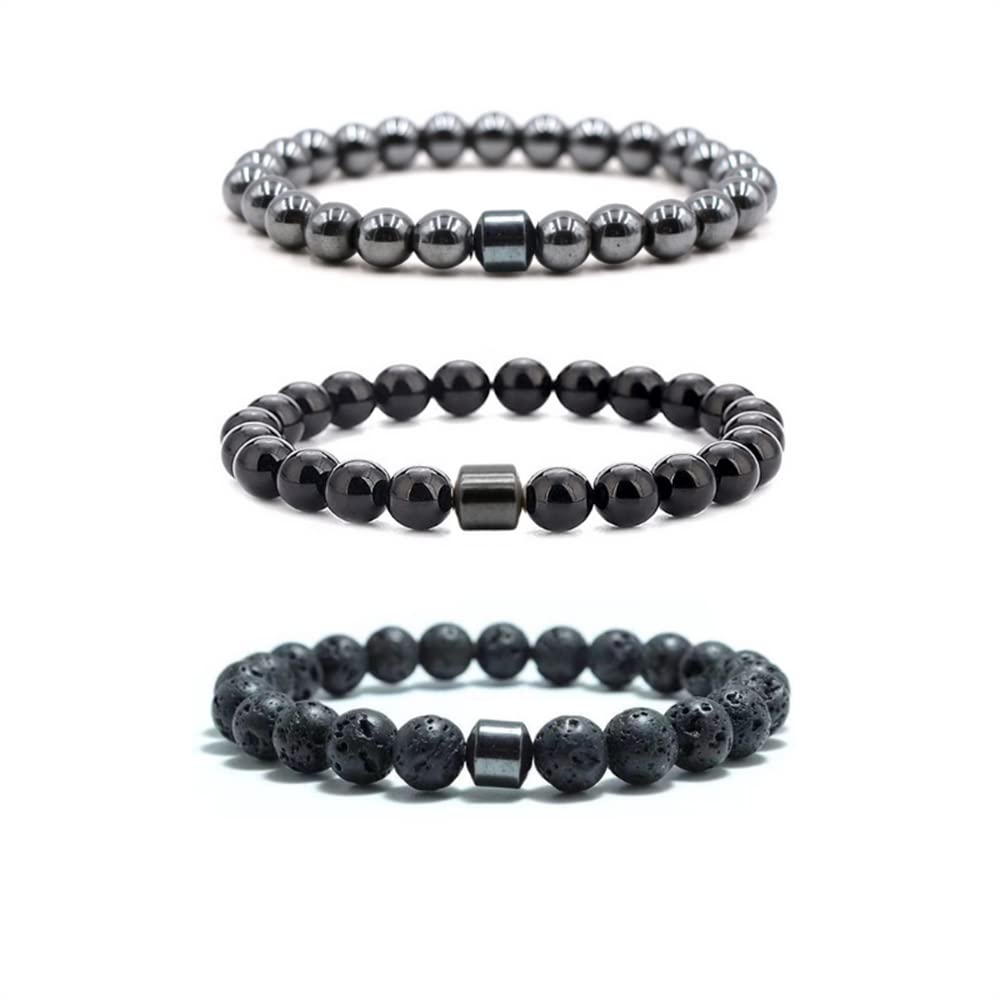 Natural Lava Rock Beads Stretch Bracelet - Adjustable Braided Rope Gemstone Elastic Bracelet for Men & Women - Perfect for Yoga, Meditation & Spiritual Healing