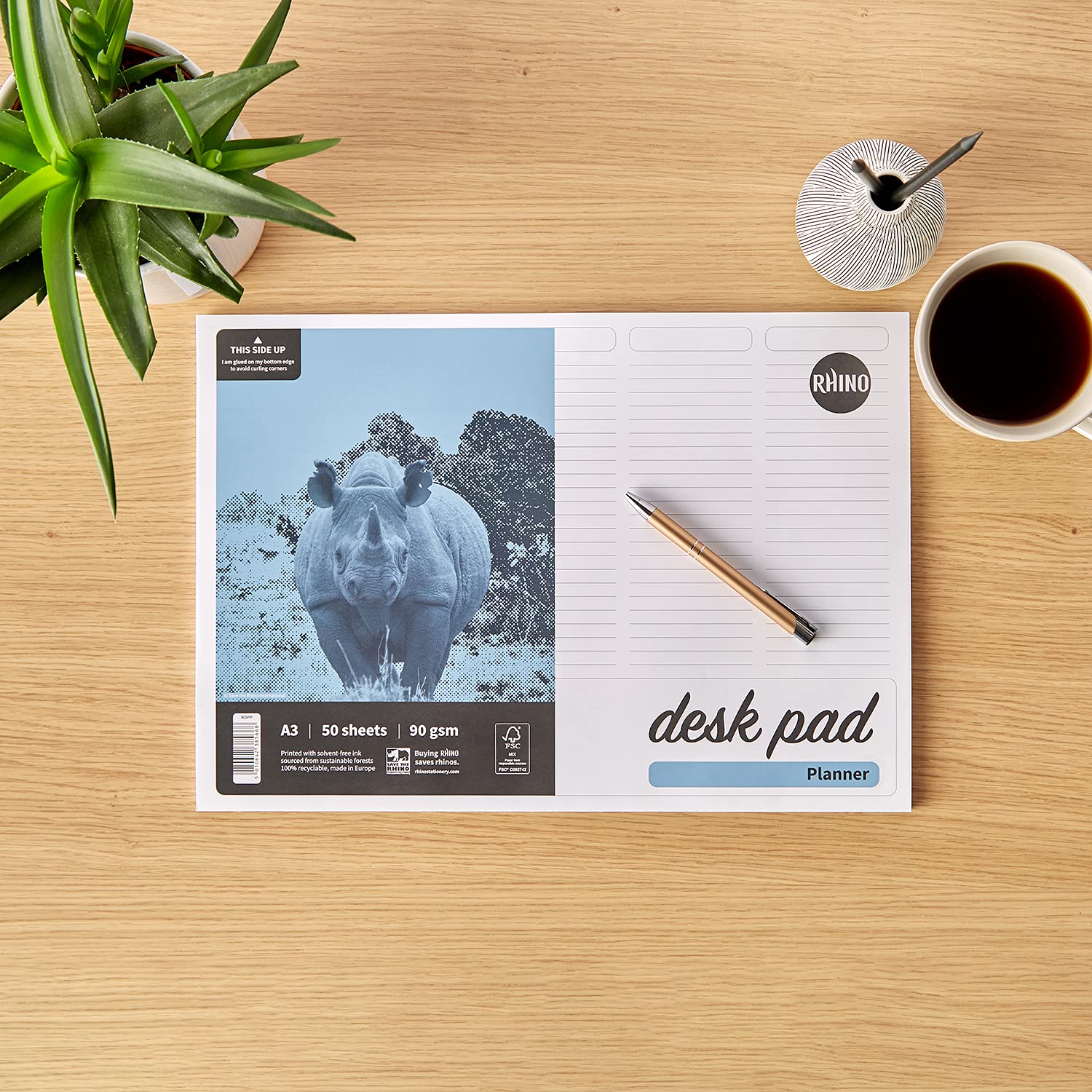 RHINO A3 Desk Pad - 50 Page 5 Column Planner with 90gsm FSC Certified Paper | Premium Office Desk Accessories for Productivity & Organization | Perfect for Daily Planning, Meeting Notes & Office Work