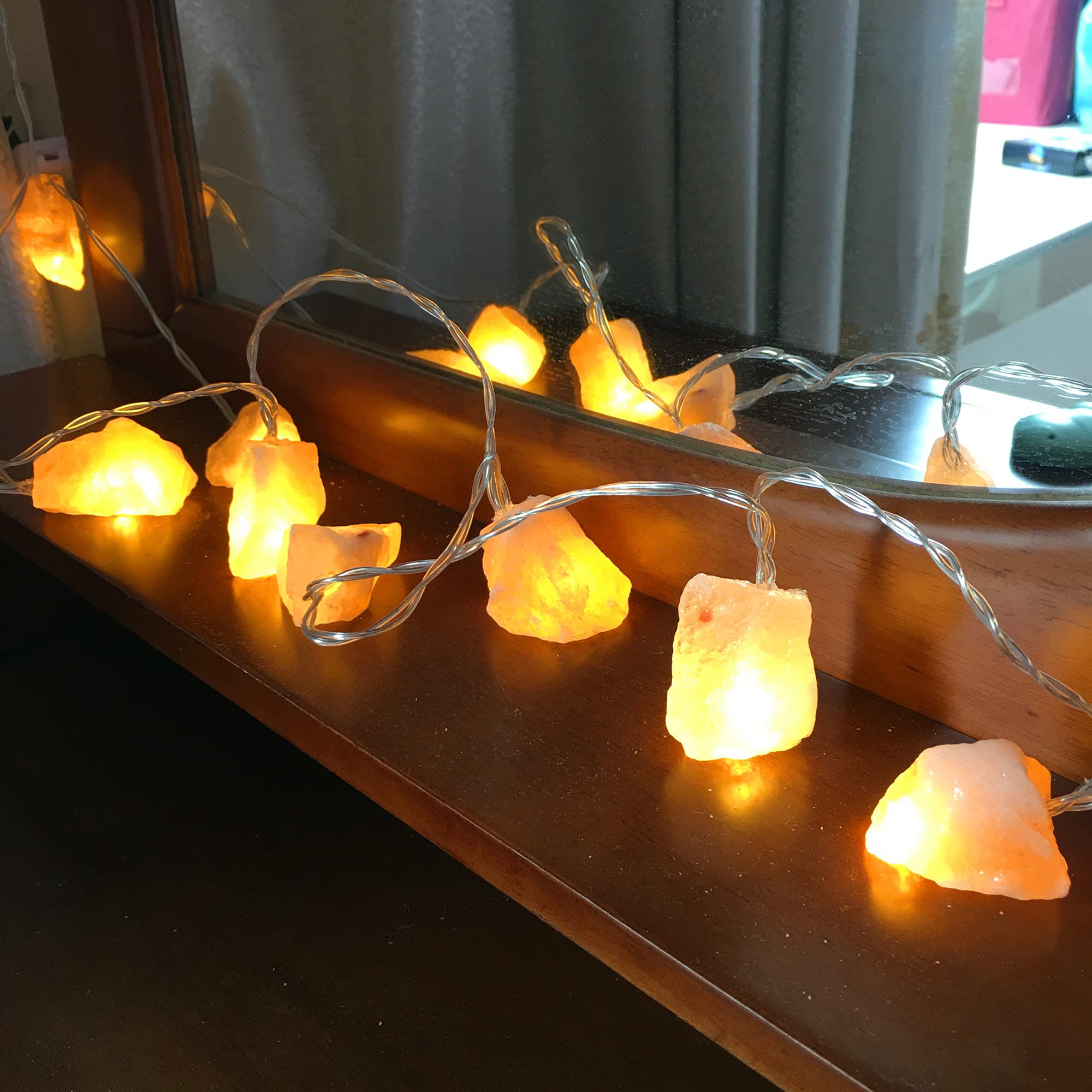 Himalayan Salt String Lights - 10.8 ft 20 LED Battery/USB Powered Natural Crystal Salt Lamps with Remote Control - Warm White Decorative Lighting for Indoor/Outdoor Halloween Christmas Wedding Party Decorations - Perfect for Bedroom, Garden, Patio and Holiday Events