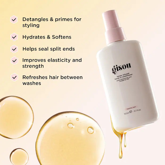 Gisou Honey Infused Leave-In Conditioner for Hydrated & Shiny Hair - Perfect for Dry, Damaged & Frizzy Hair Care Routine