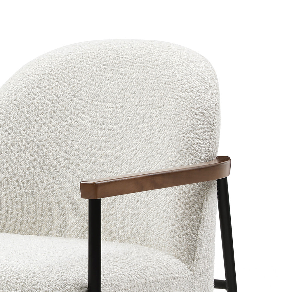 KAZAN Modern Lounge Chair - Off White Fabric, Walnut Wood & Black Metal Accents - Comfortable Reading Chair for Living Room, Bedroom or Office