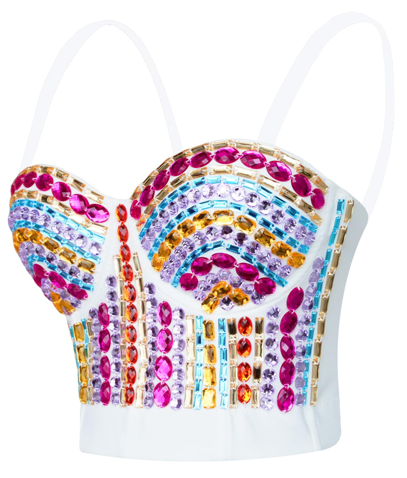 Sexy Rhinestone Glitter Push Up Bustier Crop Top for Women - Club Party Corset Bra with Gemstone Details | Perfect for Night Out, Bachelorette Party & Costume Events