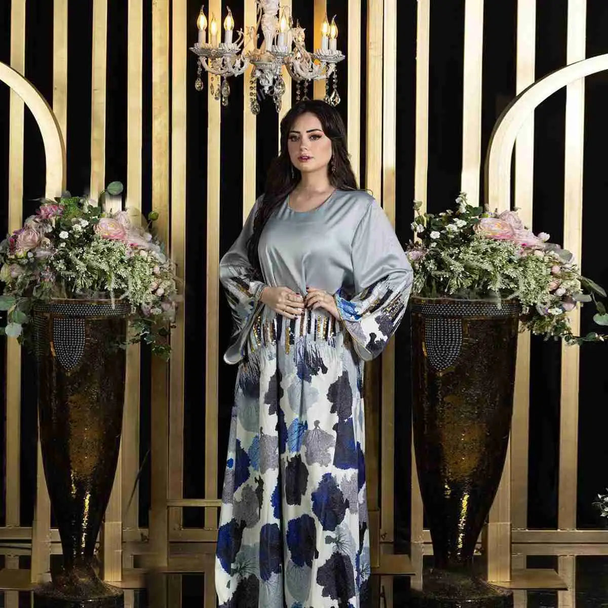 Elegant Eid Dress for Women - Sparkling Sequins Muslim Caftan Kaftan Dress - Perfect for Eid Celebrations, Weddings & Special Occasions