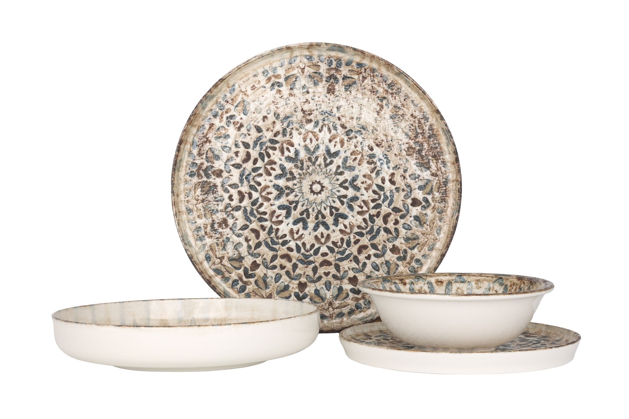 Premium Aztec Dinnerware Set - 24-Piece Stoneware Plates, Bowls & Mugs - Durable Ceramic Dinner Set for 6 - Authentic Tribal Design - Perfect for Family Dinners, Parties & Restaurant Use