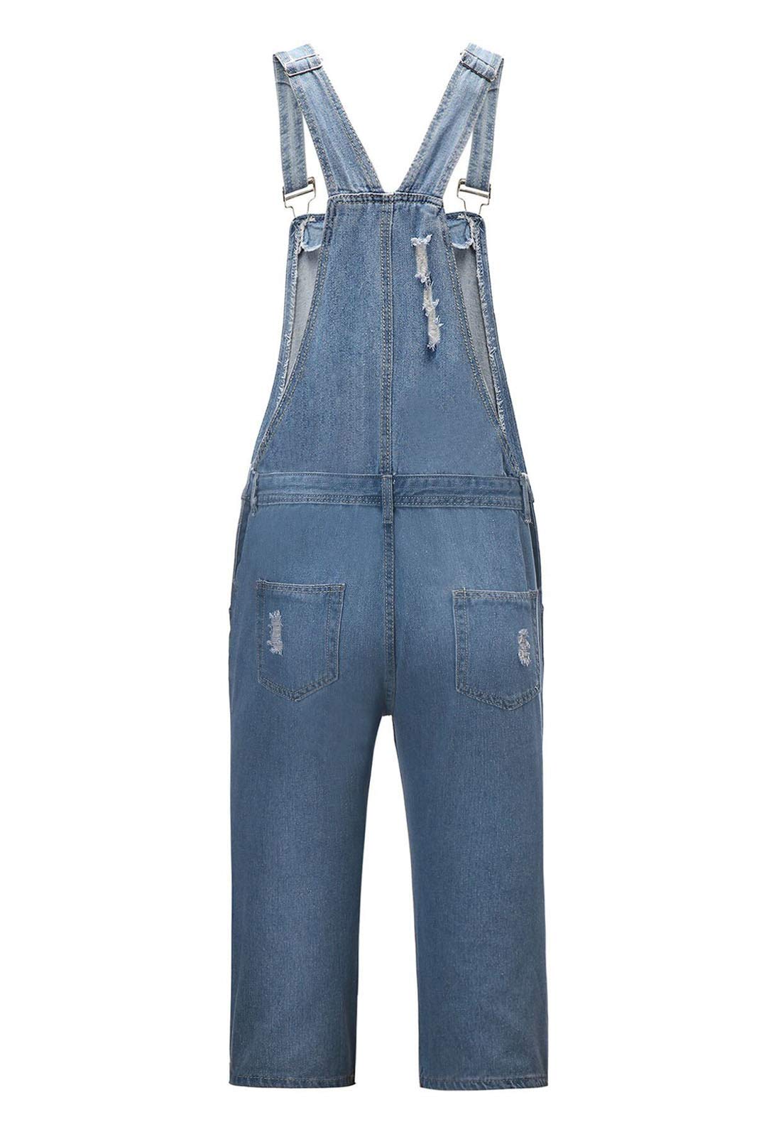 Flygo Men's Bib Overalls Shorts - Ripped Denim Jumpsuit Romper for Casual Wear | Durable Workwear & Summer Outdoor Activities