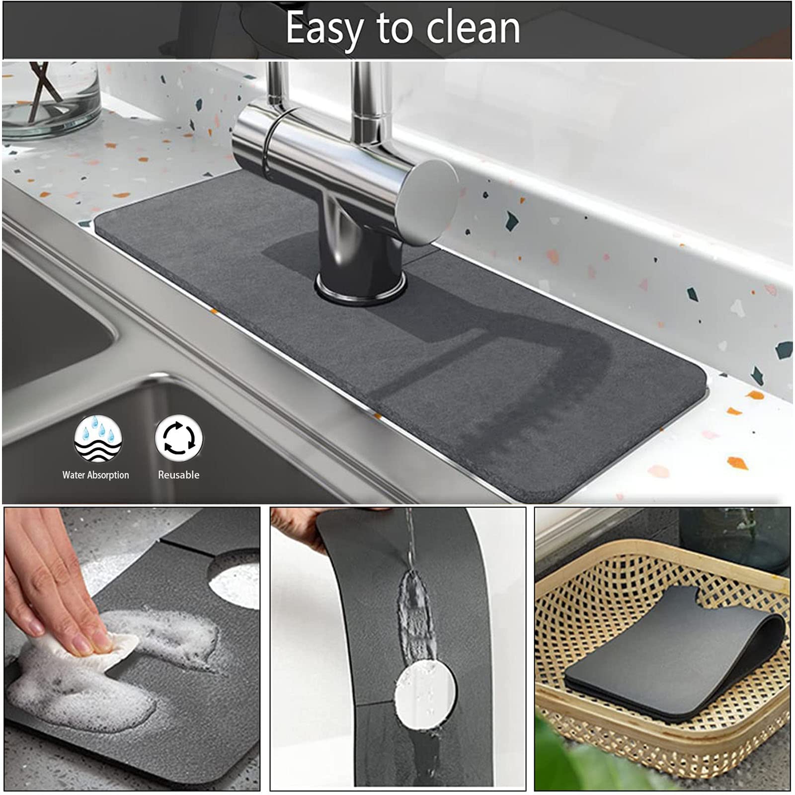 **Splash Guard for Sink Faucet - Thick Absorbent Drip Catcher Mat for Kitchen, Bathroom, RV & Farmhouse - Non-Slip Faucet Protector (4Pcs) - Perfect for Dish Drying & Water Splash Prevention**