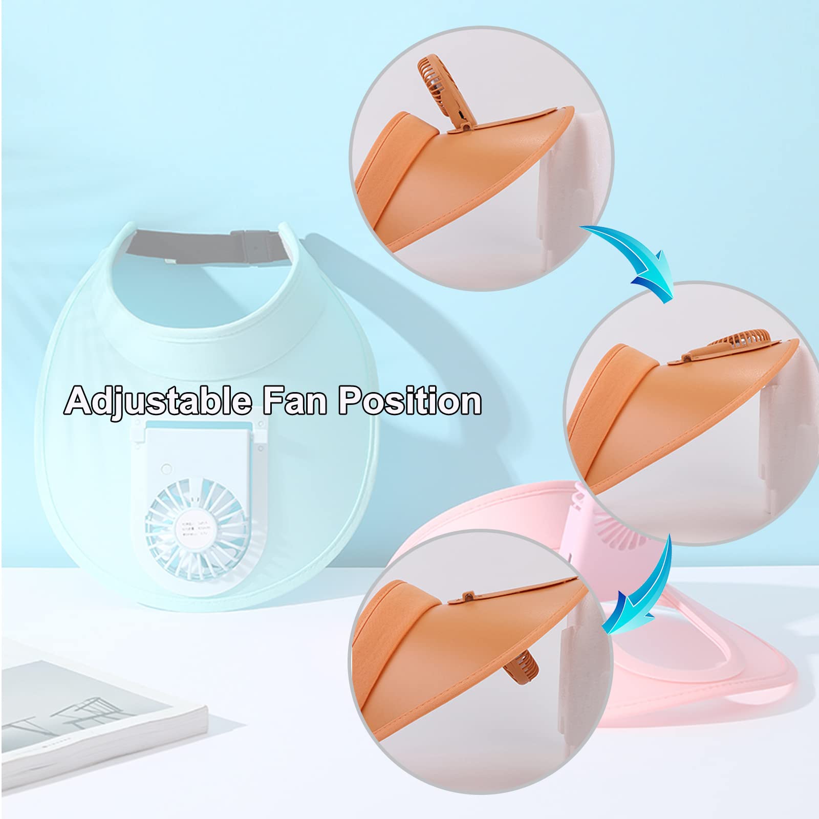 Women's Sun Visor Hat with Built-in Fan - 3-Speed Adjustable Cooling Visor for Outdoor Activities - Large Sun Protection for Running, Hiking, Beach & Gardening
