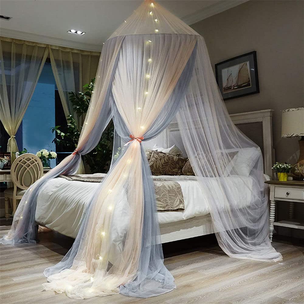 ZRZJBX Contrast Color Double Layer Polyester Bed Canopy - Sheer Mesh Dome Mosquito Net for Twin/Full/Queen/King Size Beds - Romantic Princess Style Bedroom Decor for Girls & Adults