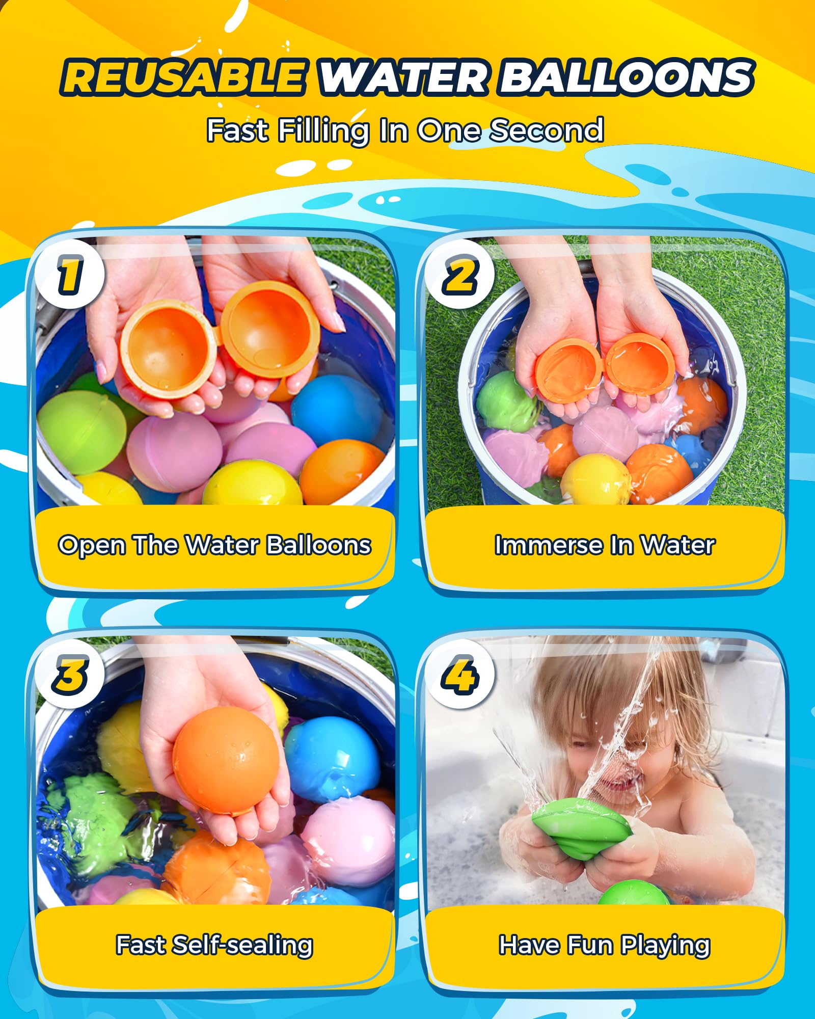 20PCS Reusable Water Balloons - Summer Pool & Beach Toys for Kids & Adults - Outdoor Water Games for Backyard, Swimming Pool Parties - Perfect for Summer Fun, Family Gatherings & Outdoor Play