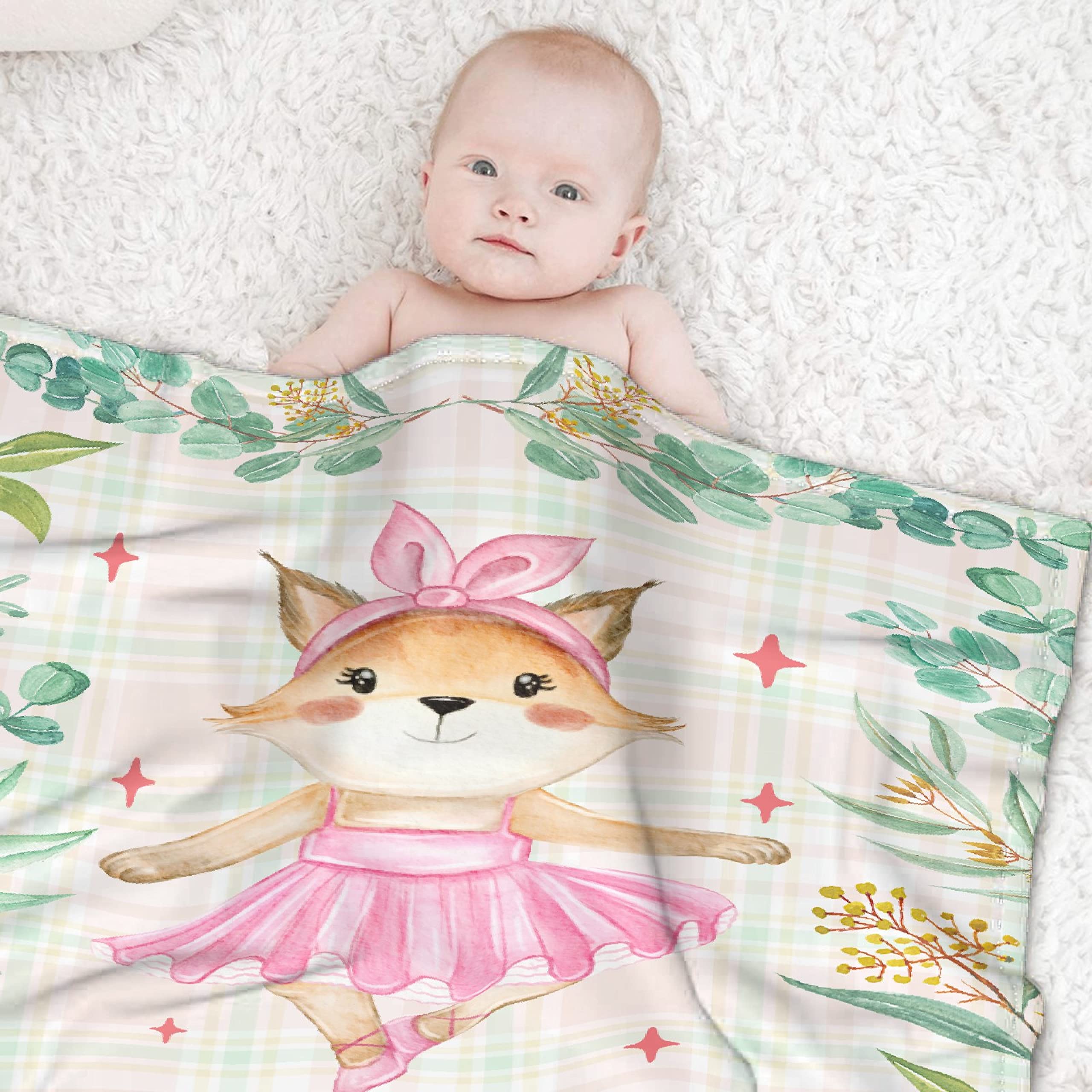 Personalized Baby Blankets for Girls & Boys - Custom Name Embroidered Fox Design - Soft Cozy Fleece Throw Blanket for Newborns - XL Size Baby Shower Gift & Nursery Essential - Perfect for Cuddling, Swaddling & Family Photo Props