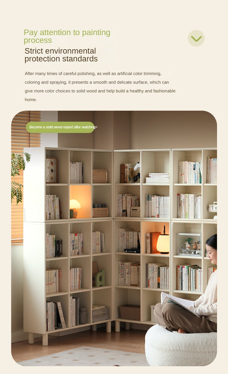 Poplar Solid Wood Bookcase - Free Combination Cream Style Bookshelf for Living Room, Bedroom & Office Storage