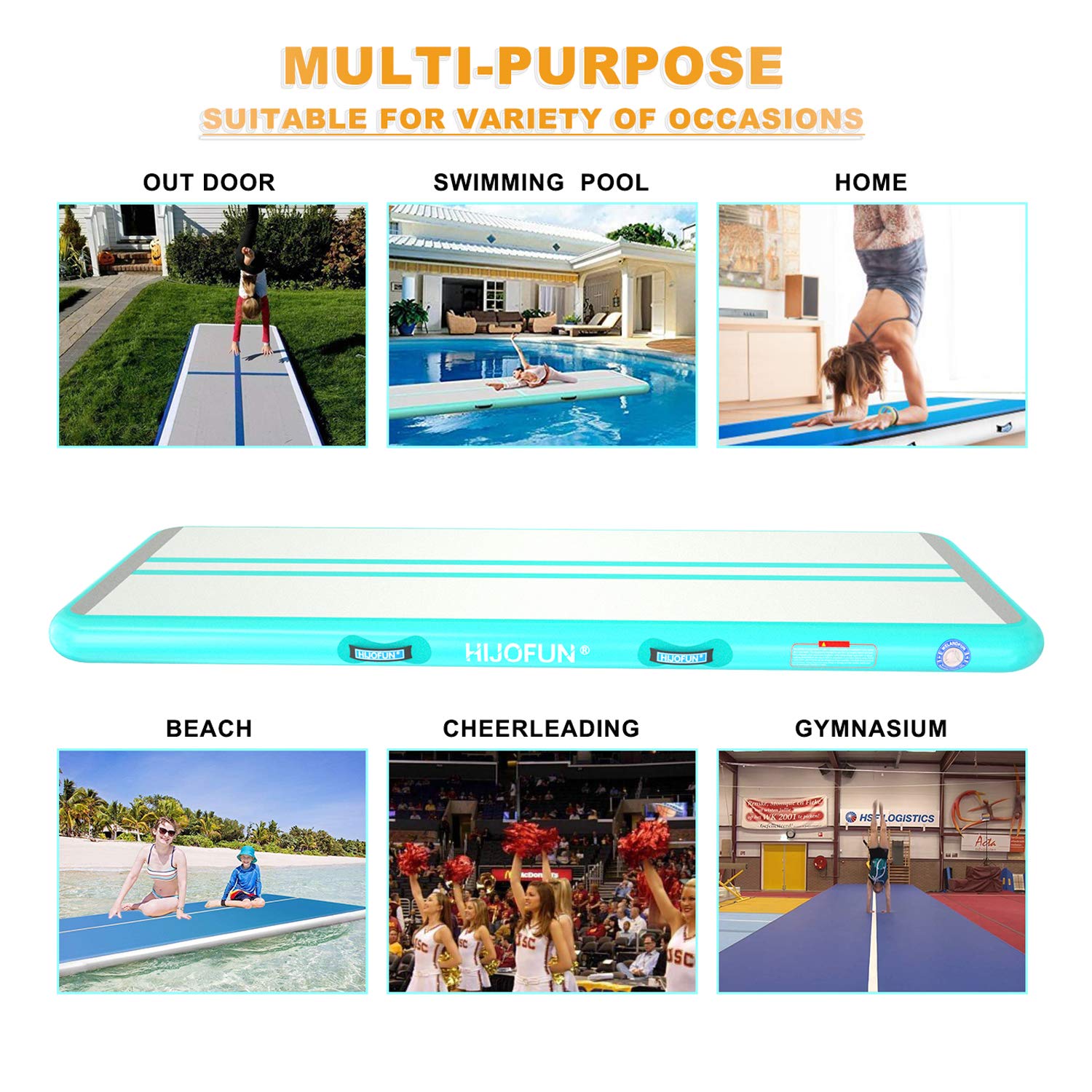 Premium Inflatable Gymnastics Tumbling Mat - 6.6ft to 26ft Length Options, 4/8 inches Thick, 3.3ft/6.6ft Wide - Air Track Mat for Kids Training, Home Gym, Yoga & Fitness with Free Pump - Perfect for Gymnastics Practice, Tumbling, Cheerleading & Indoor Exercise