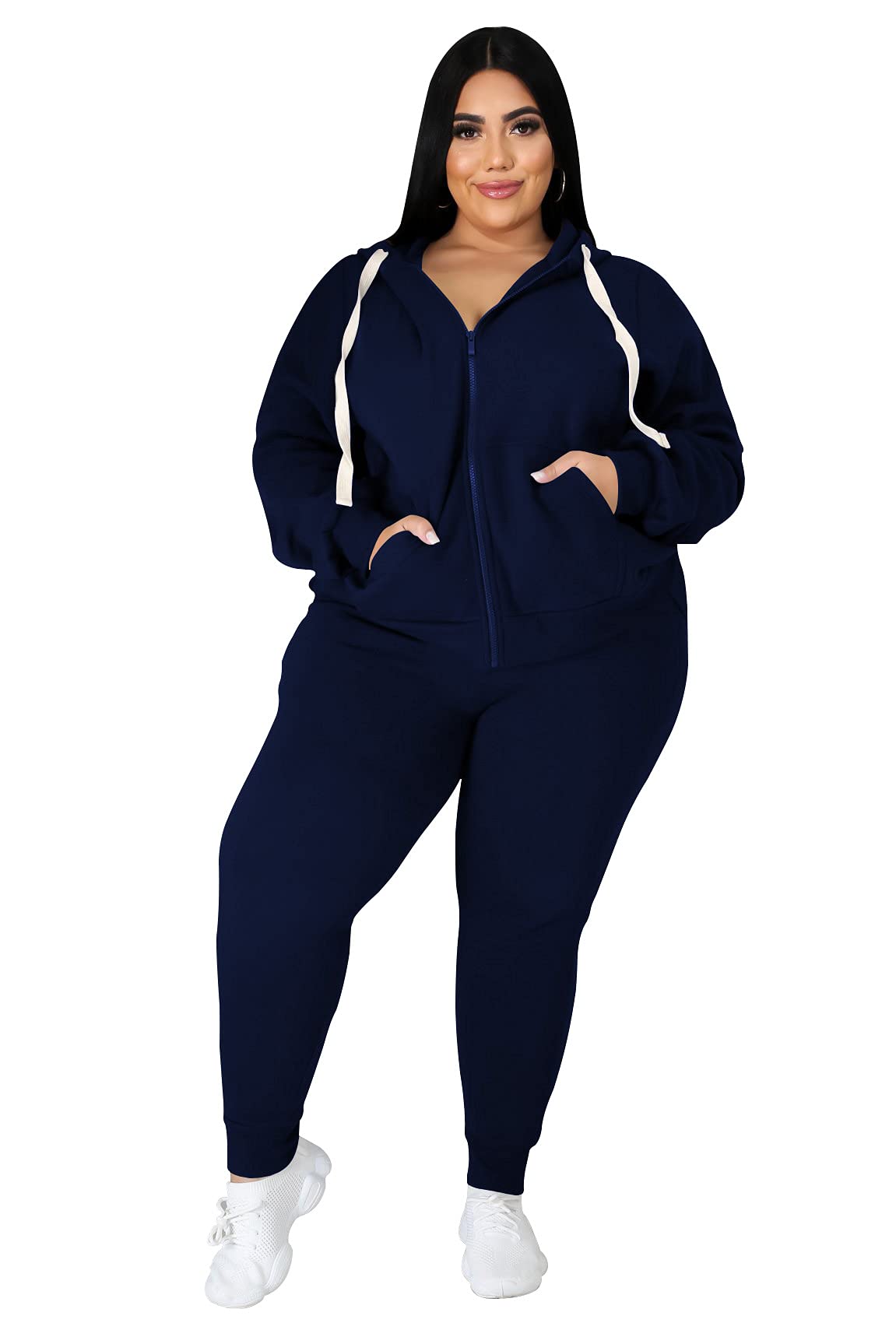 PINSV Women's Plus Size 2-Piece Sweatsuit Set with Hood - Soft Jogging Outfit for Casual Wear & Lounge (Black, XXL) | Perfect for Gym, Running Errands & Relaxing at Home