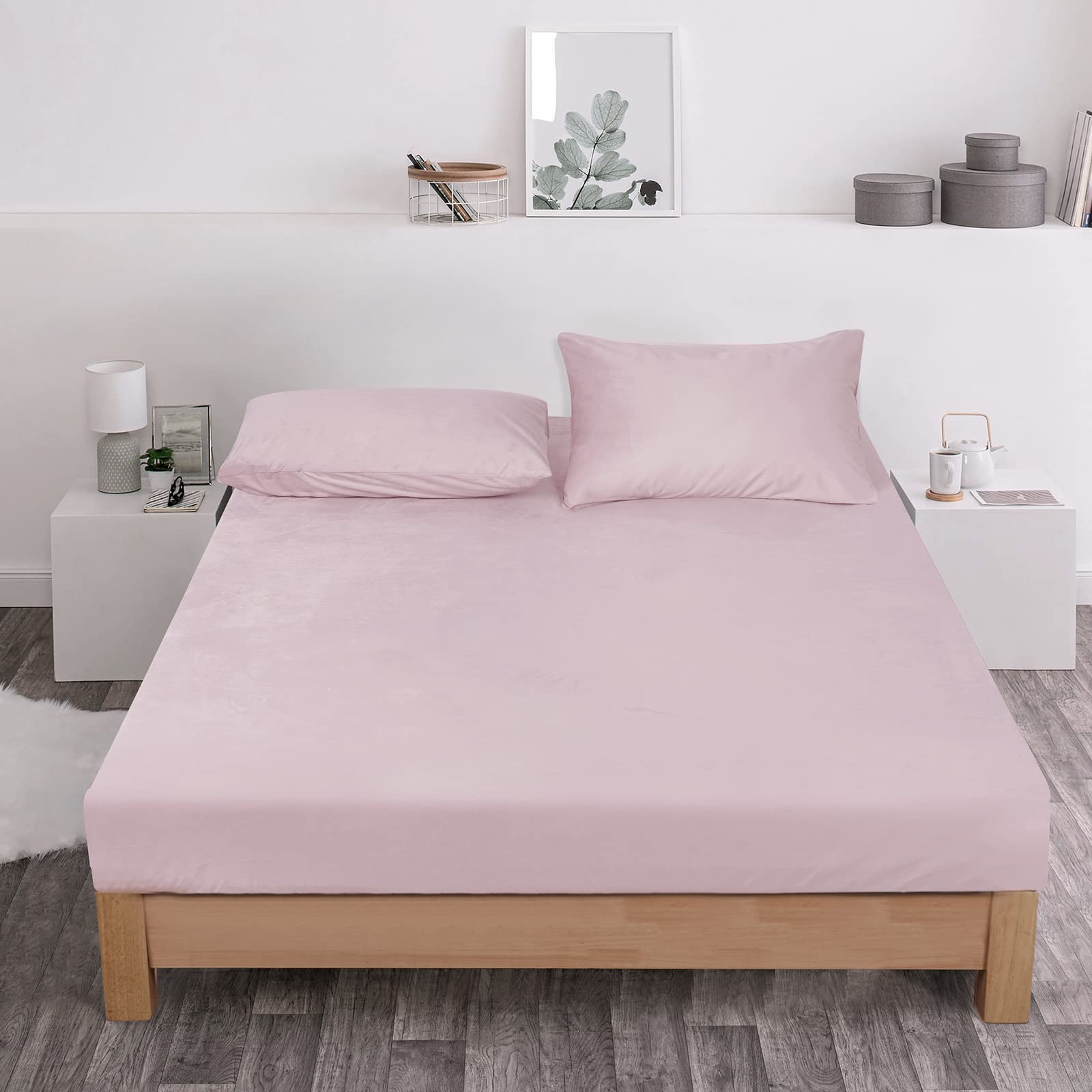 Luxury Velvet Fitted Sheet Twin Size - Super Soft Cozy Flannel Bed Sheet with 15