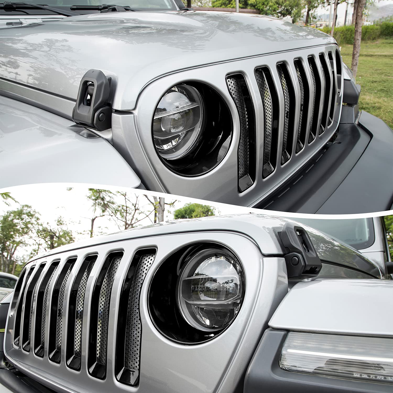 Black Bonbo Mesh Grille Grill Insert & Headlight Turn Signal Light Cover Trim Exterior Accessories for 2018-2023 Jeep Wrangler JL Sport/Sahara - Durable Off-Road Protection & Stylish Upgrade