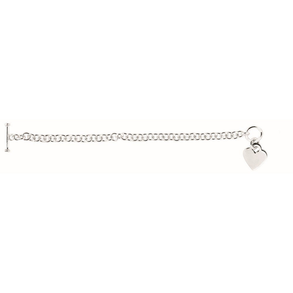 925 Sterling Silver Rhodium Plated 6mm Round Cable Chain Bracelet with Heart Charm & Toggle Clasp - Unisex Jewelry for Women & Men | Perfect for Valentine's Day Gifts, Anniversary Presents & Everyday Wear
