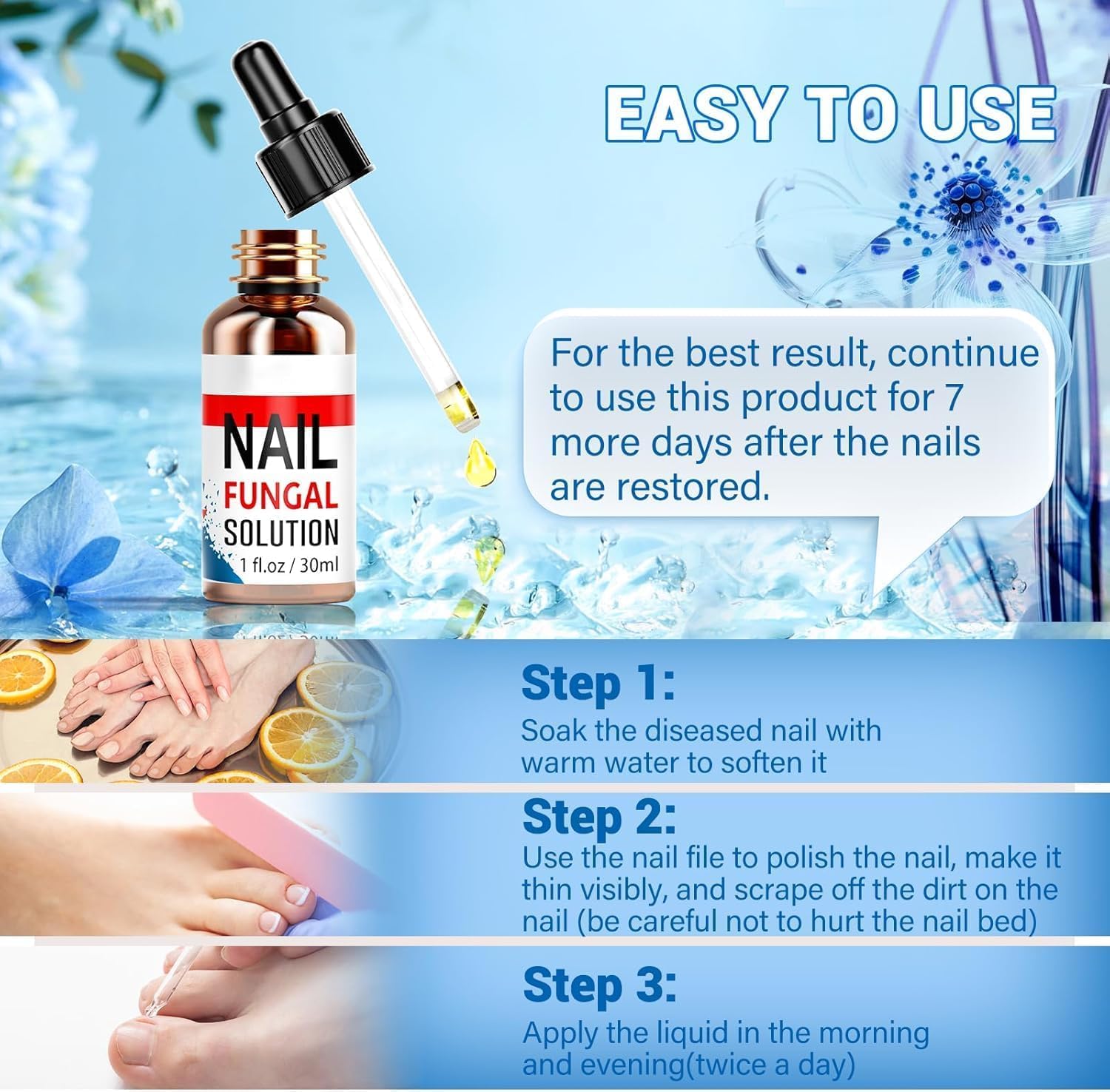 Extra Strength Toenail Fungus Treatment for Fingernails & Toenails - Safe & Gentle Nail Repair Solution with Softener (30ml) - Ideal for Athletes, Swimmers & Pedicure Enthusiasts