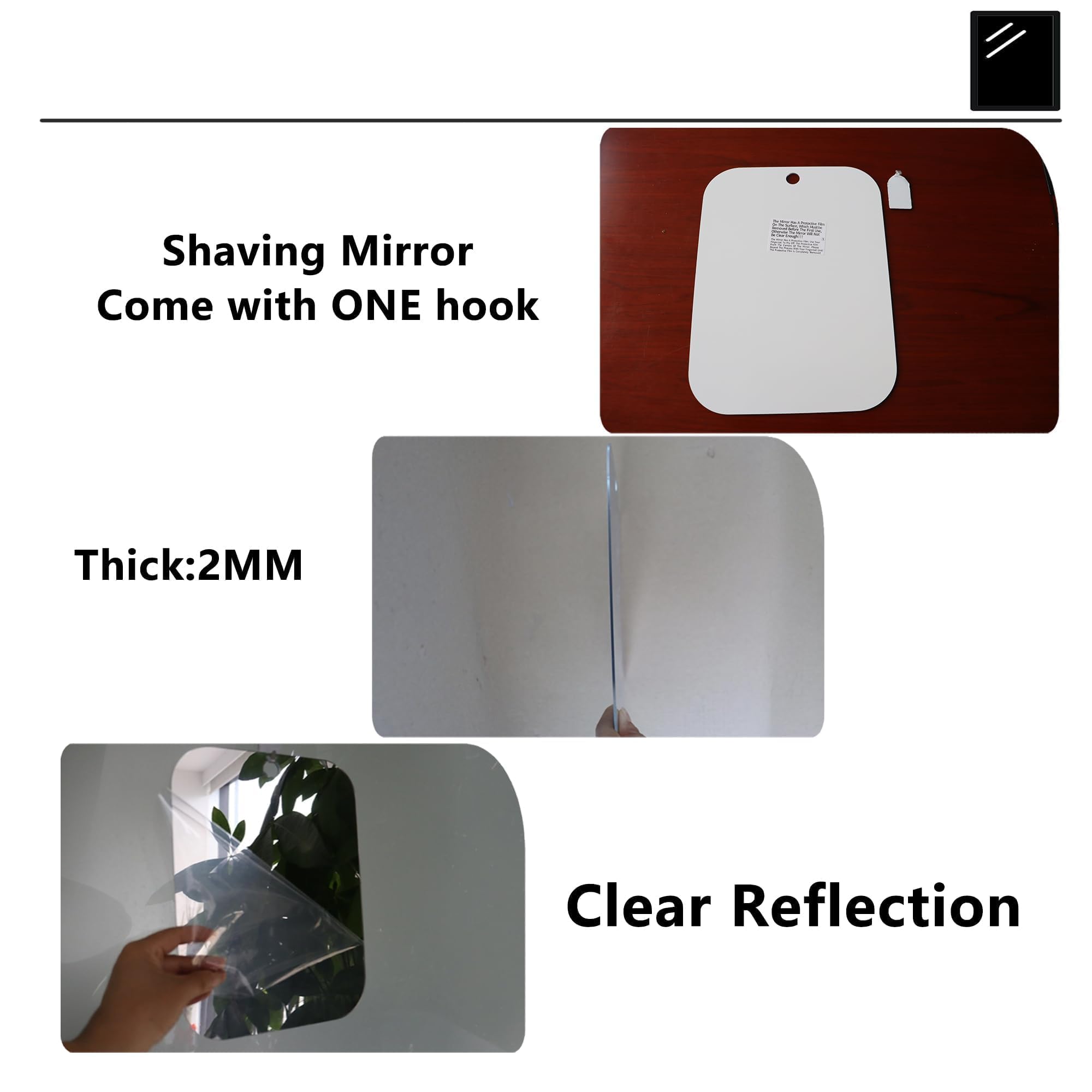 Unbreakable Shower Mirror for Shaving - 7.55x6 Inch Portable Shaving Mirror with Adhesive Mount | Fog-Resistant Bathroom Mirror for Men | Perfect for Travel, Camping & Home Use