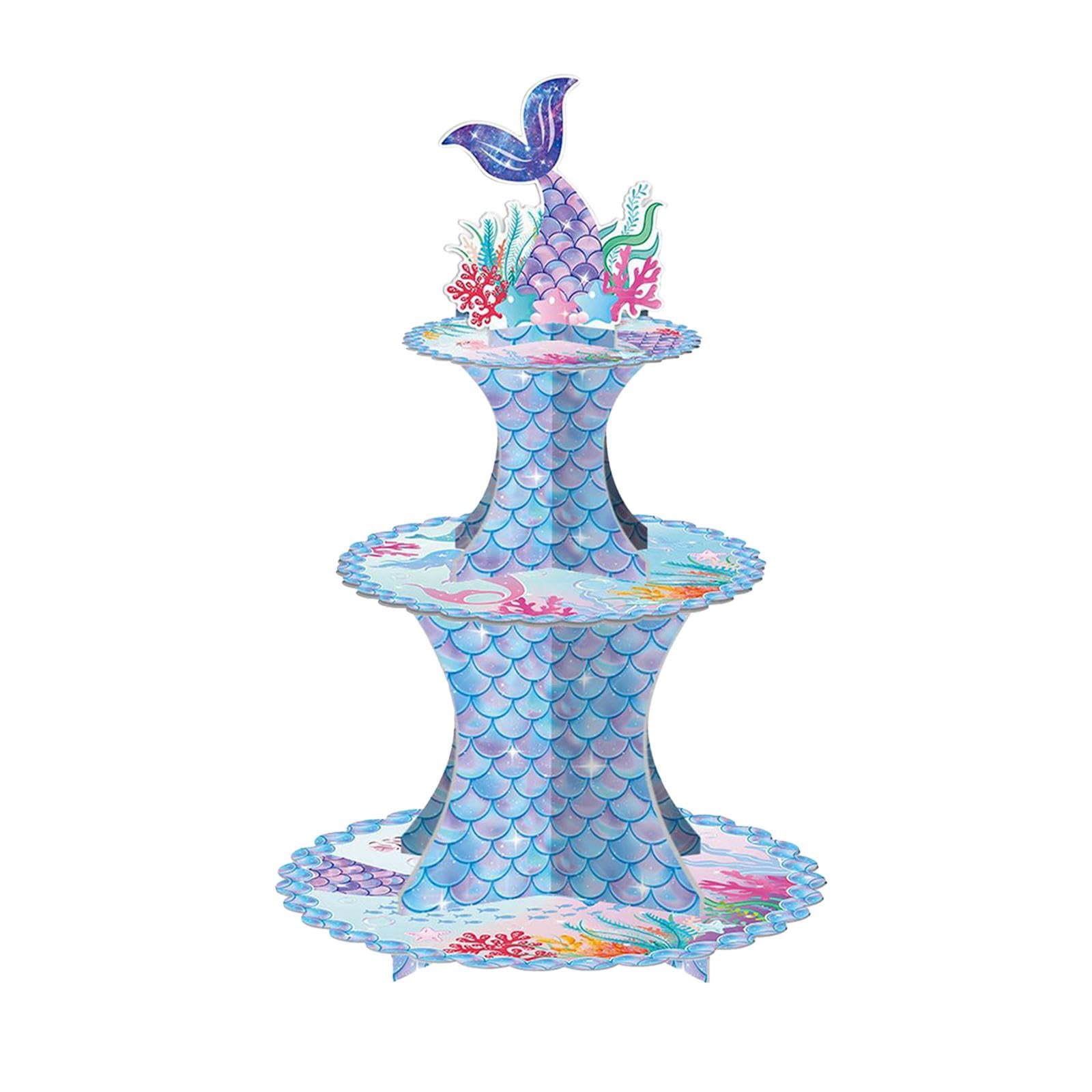 CALANDIS® Mermaid Theme Cake Stand - 3 Tier Modern Dessert Display for Birthday Parties, Baby Showers & Wedding Events | Sturdy Cupcake Stand for Table Decorations (1 Set)