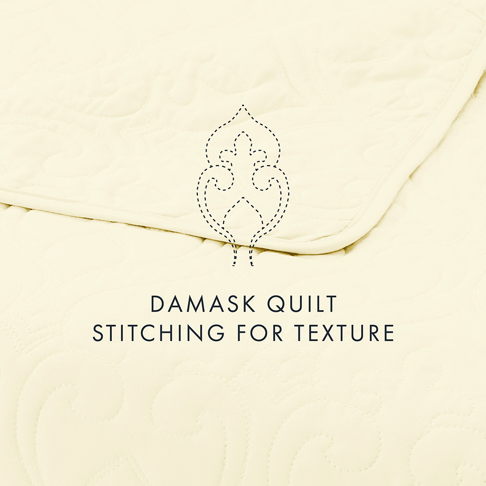 3 Piece Damask Quilted Coverlet Set - Luxury Bedding Collection for Queen/King Size Beds - Perfect for Master Bedroom, Guest Room & Hotel Decor