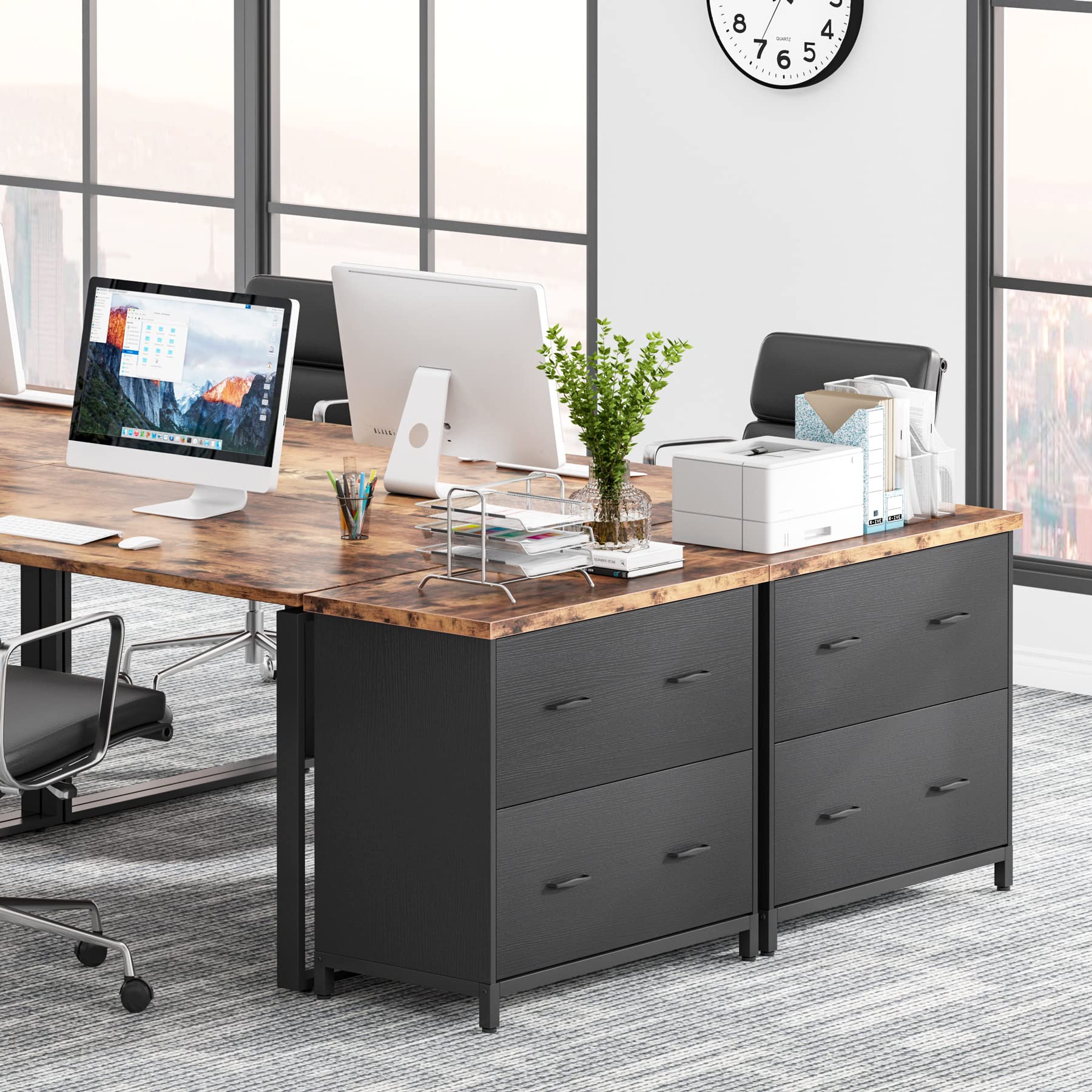 Tribesigns 2-Drawer Wood Lateral File Cabinet - Rustic Brown & Black Home Office Storage for A4 & Letter Size Documents | Perfect for Office Organization & Home Workspace