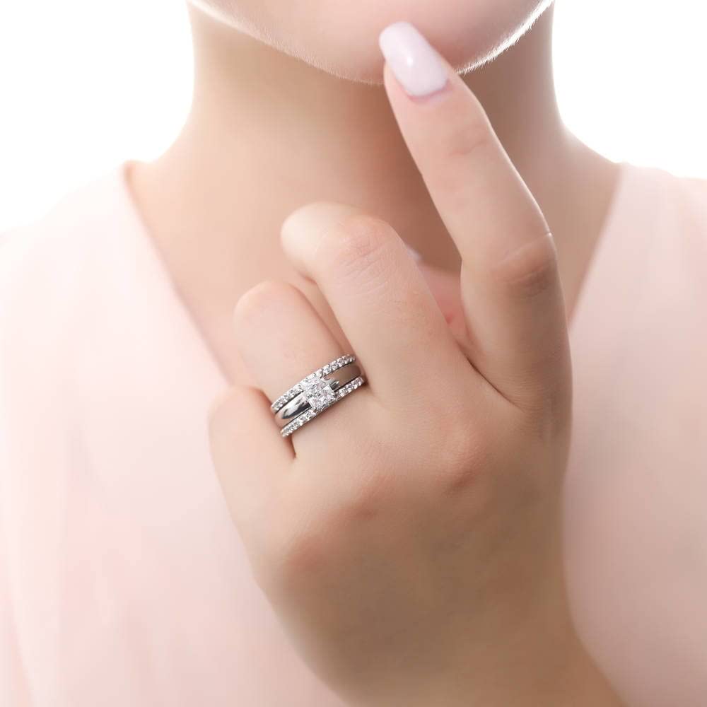 BERRICLE 1.2 Carat Princess Cut Cubic Zirconia Sterling Silver Solitaire Engagement & Wedding Ring Set for Women - Rhodium Plated, Size 4-10 - Perfect for Proposals, Anniversaries & Bridal Jewelry