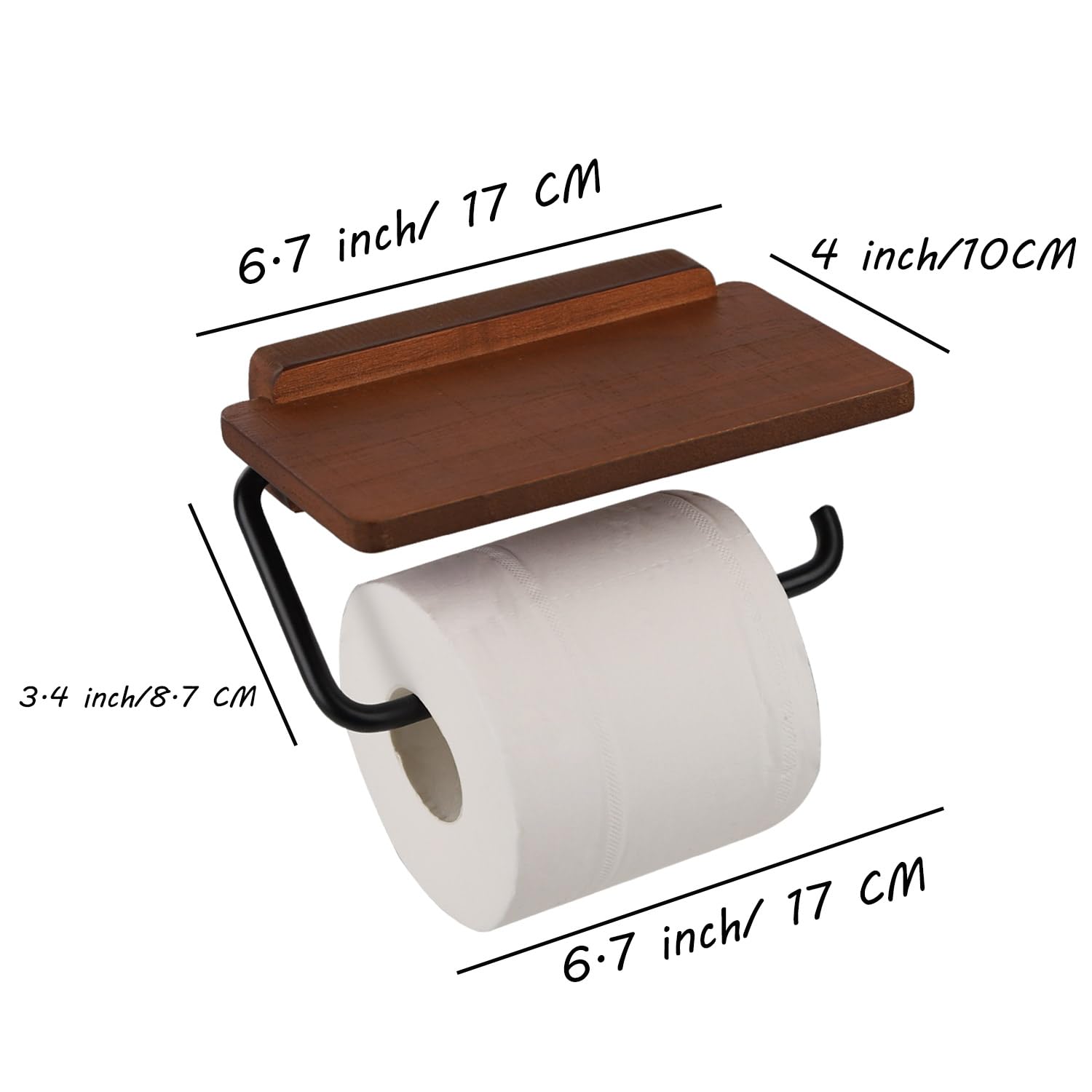 Wooden Wall Mount Toilet Paper Holder with Shelf - Bathroom Tissue Roll Organizer for Home, Apartment & Restroom - Rustic Decor & Essential Bath Accessories - Perfect for Small Spaces & Modern Bathrooms