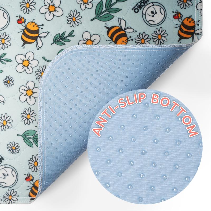 Misoko Reusable Pet Pads with Bees Print, Blue Color, 2-Pack - Absorbent & Washable for Dogs, Cats, Puppies - Perfect for Crate Training, Bedding & Travel