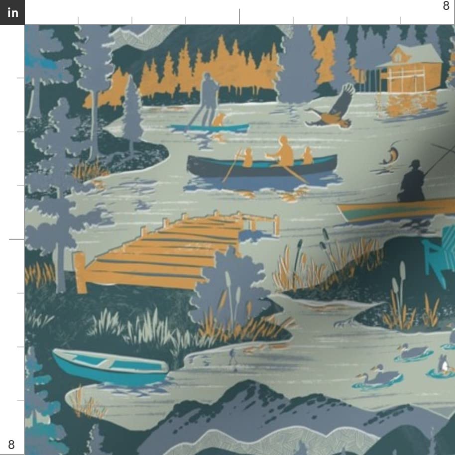 Summer Woods Lake Fishing Boat Adirondack Camping Cabin Canoe Paddle Printed Minky Fabric by The Yard - Soft Plush Fabric for Sewing Baby Blankets, Quilt Backing & Home Decor - Perfect for Nursery, DIY Crafts & Cozy Throw Blankets