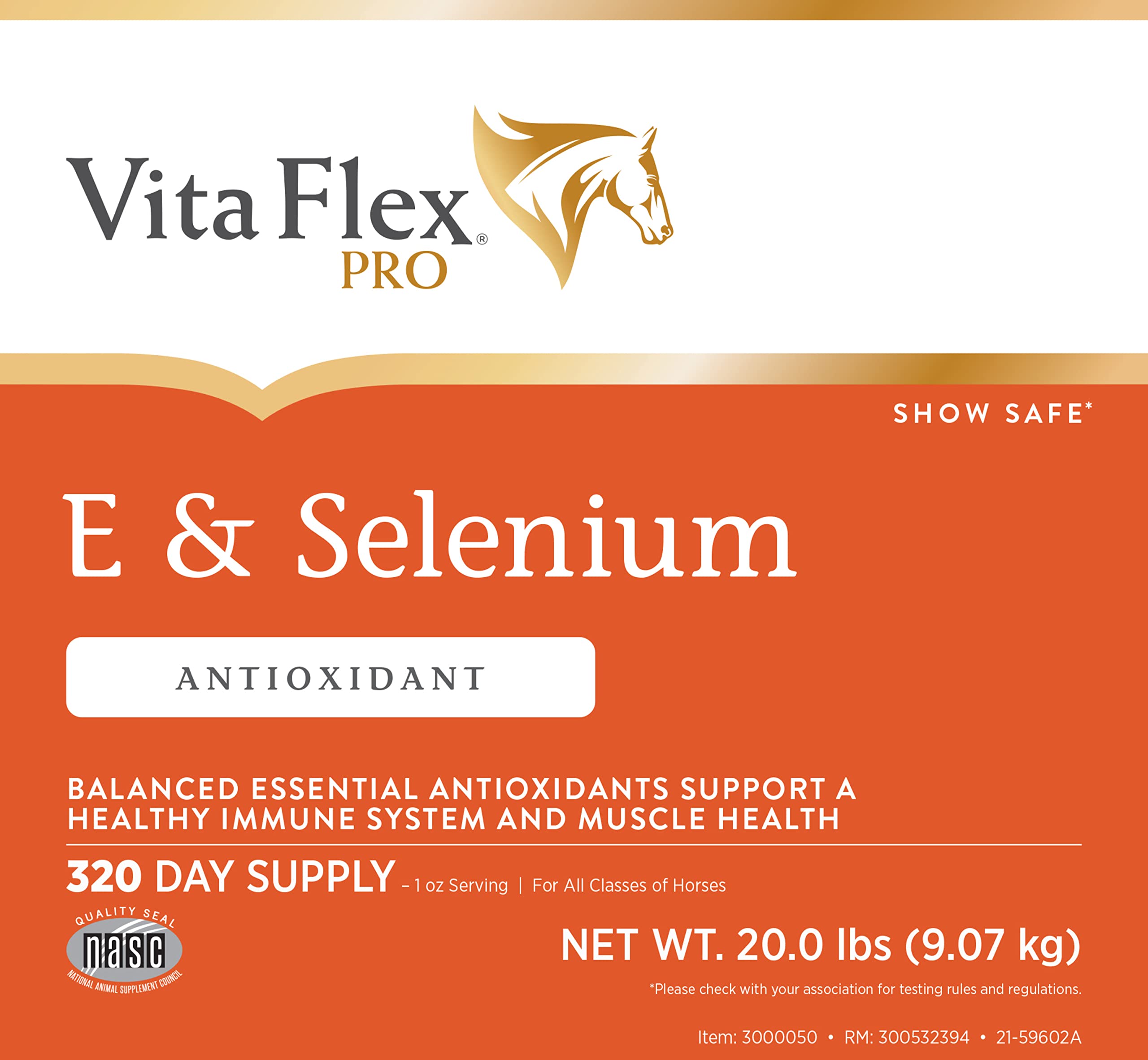 **Pro E & Horse Selenium Supplement – Essential Antioxidants for Equine Health – 20 lb (320-Day Supply) – Supports Immune System & Muscle Recovery**    *(Use for: Performance Horses, Breeding Mares, Senior Horses & General Equine Wellness)*