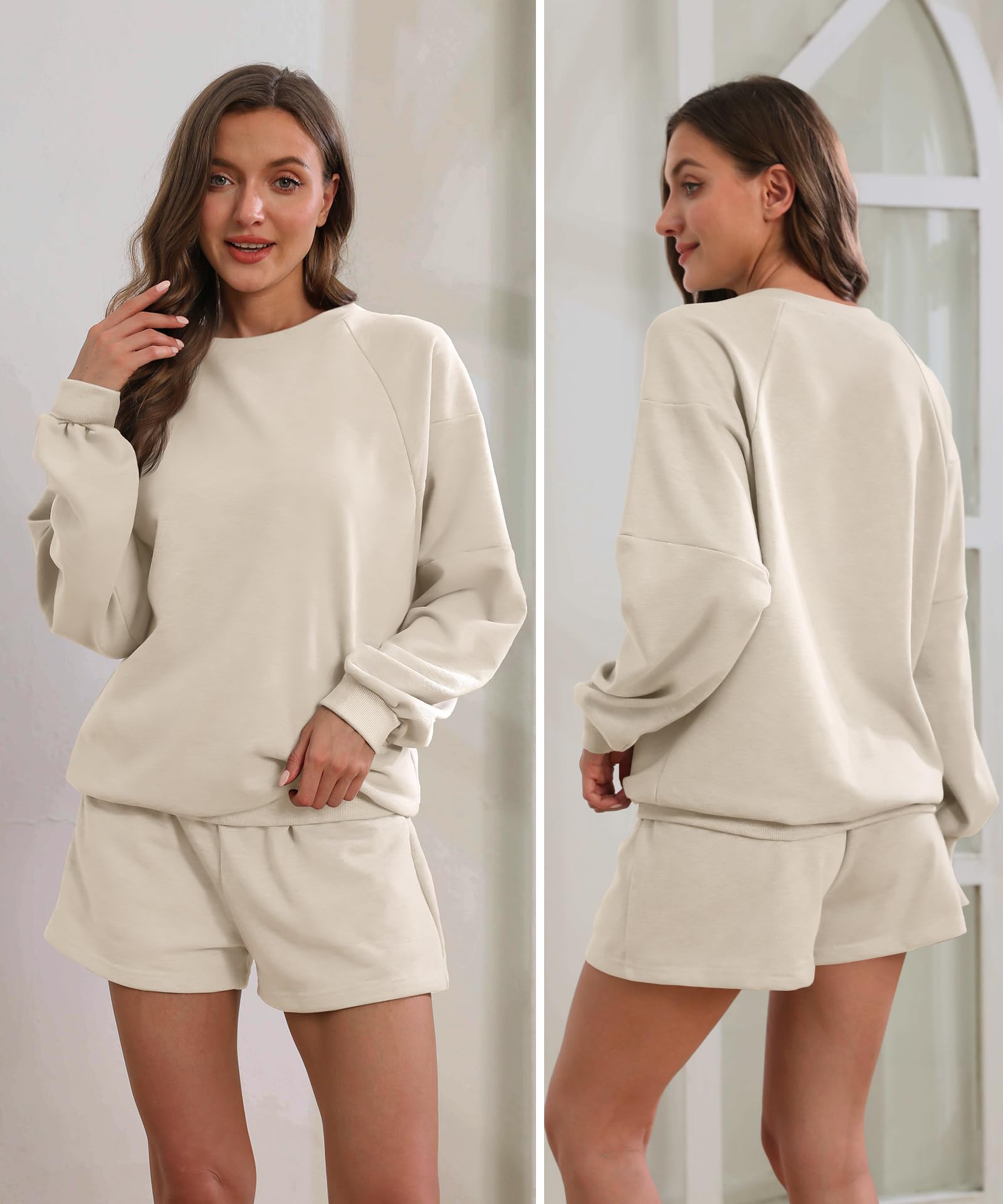 2024 Fashion Women's 2-Piece Oversized Sweatsuit Set - Long Sleeve Sweatshirt & Shorts Lounge Outfit with Pockets | Casual Wear, Home Comfort, Street Style