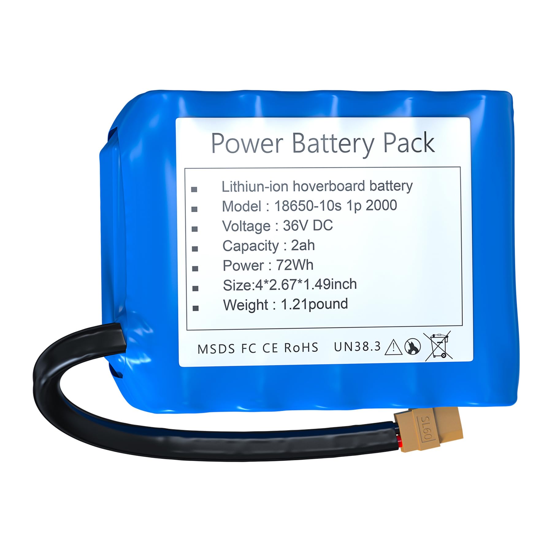 36V 2Ah Hoverboard Replacement Battery Pack - Compatible with Most Hoverboards - Perfect for Kids & Adults Riding - Indoor & Outdoor Use