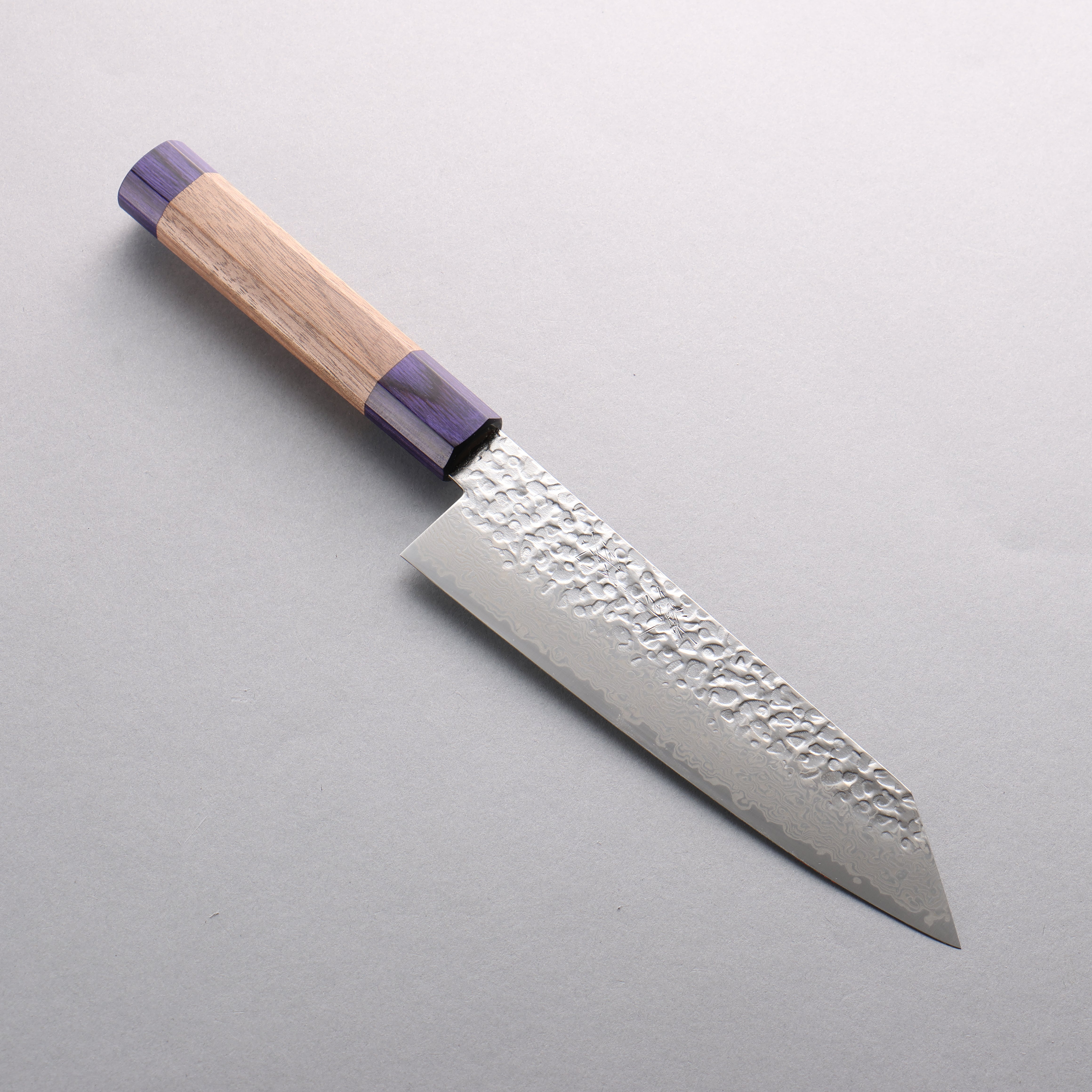Premium Seisuke Silver Steel No.3 Hammered Damascus Bunka Knife 180mm - Walnut Handle with Double Blue Pakka Wood - Japanese Kitchen Knife for Slicing, Dicing & Precision Cooking