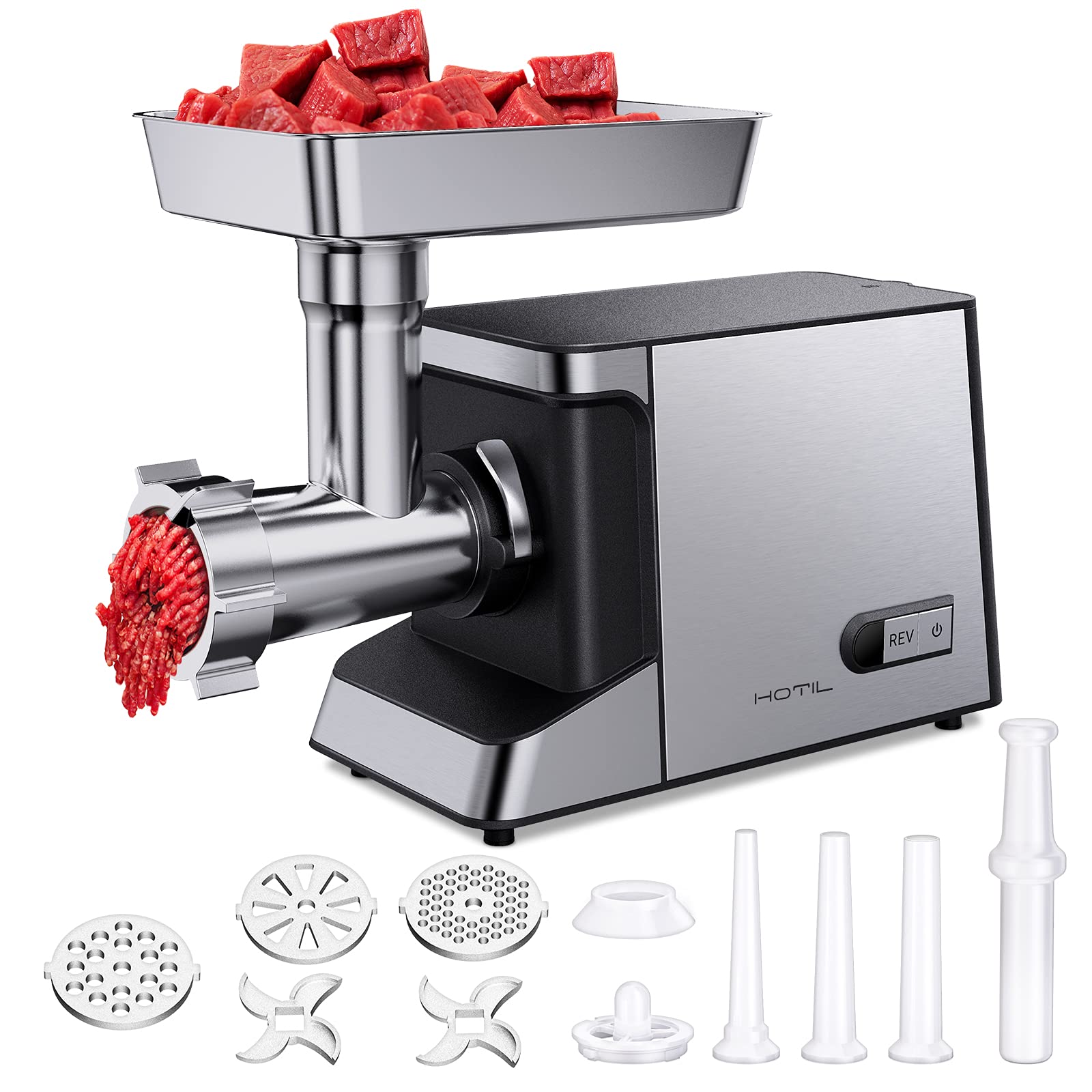 Powerful 1800W Electric Meat Grinder - Heavy Duty 3-in-1 Kitchen Appliance for Grinding, Sausage Stuffing & Kubbe Making - 2.5HP Commercial Grade for Home & Restaurant Use - Perfect for Burgers, Sausages & Homemade Delicacies